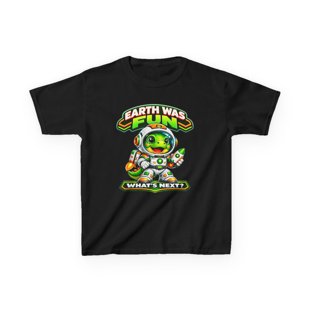 Kidxtr™ Kids Space T-Shirt — 'Earth Was Fun, What’s Next?' Cosmic Dino Graphic Tee
