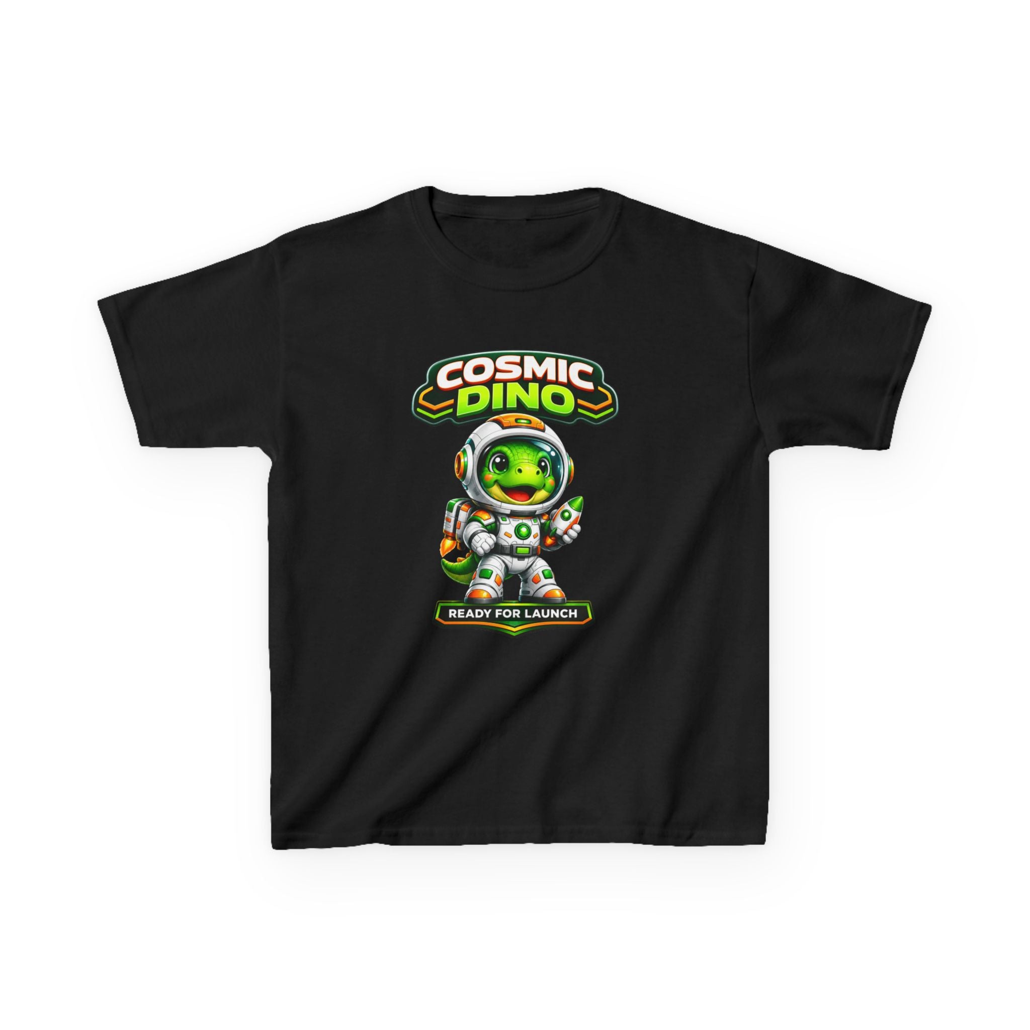 Cosmic Dino Kids T‑Shirt — 'Ready for Launch' Space Dinosaur Tee