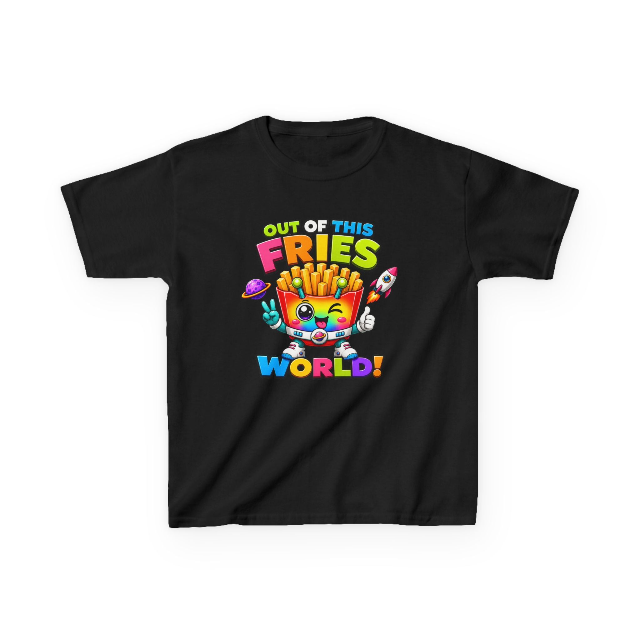 Kids Fries T-Shirt — 'Out of This Fries World!' Colorful Cartoon Fries Graphic Tee