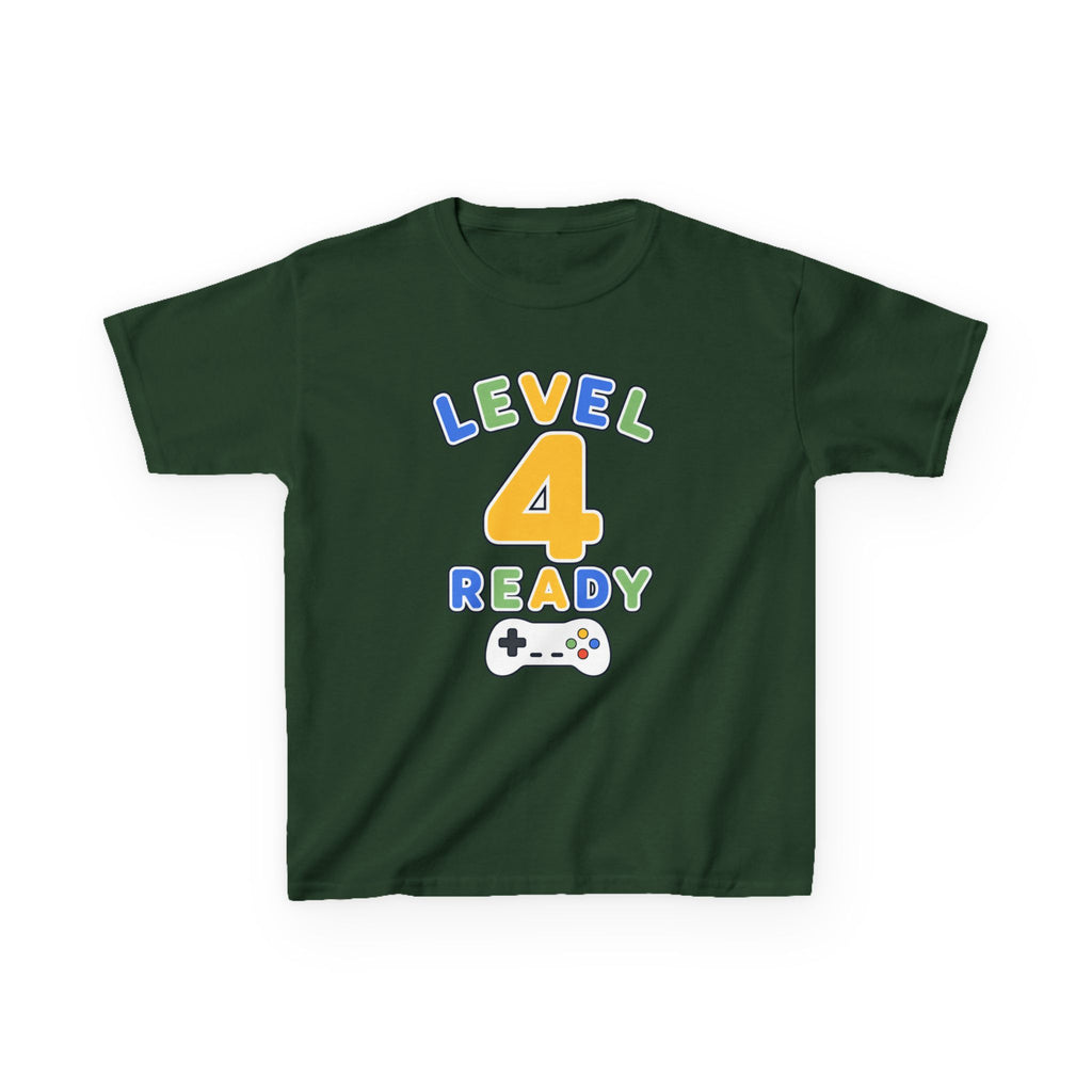 Kids Birthday Gaming T-Shirt — 'Level 4 Ready' Video Game Controller Graphic Tee