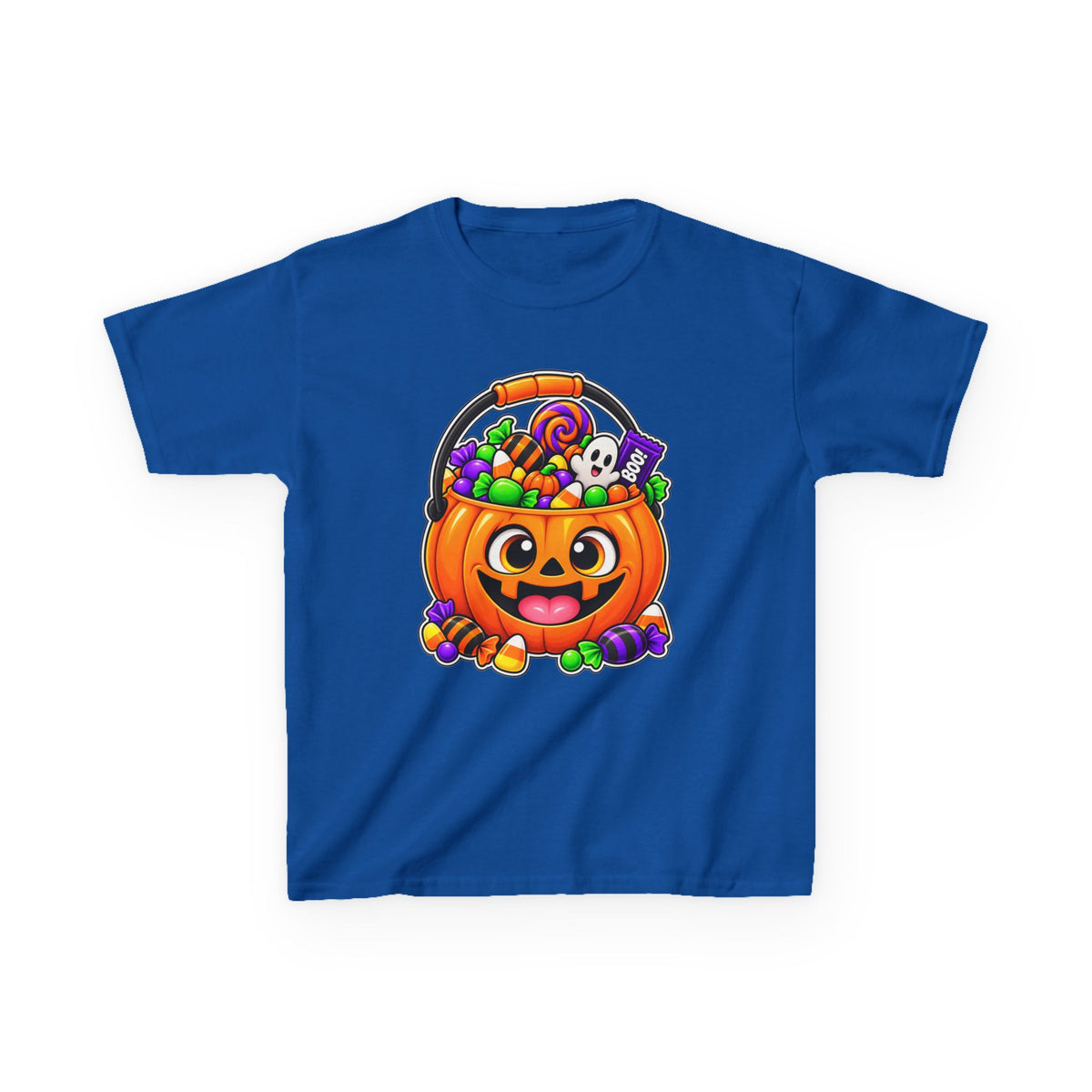 Kidxtr™ Kids Pumpkin T-Shirt — 'Trick or Treat' Jack-O-Lantern Candy Basket Graphic Tee