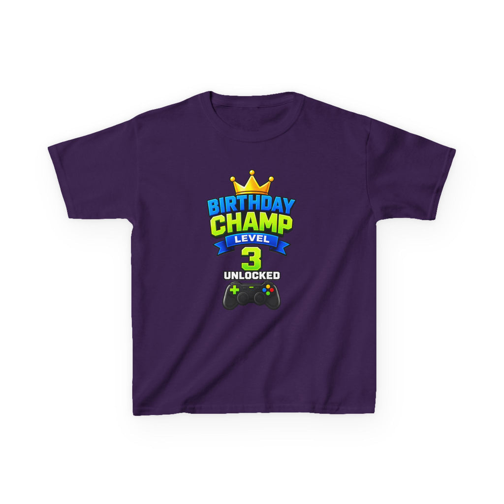 Kids Birthday T-Shirt — 'Birthday Champ' Level 3 Gamer Crown Graphic Tee