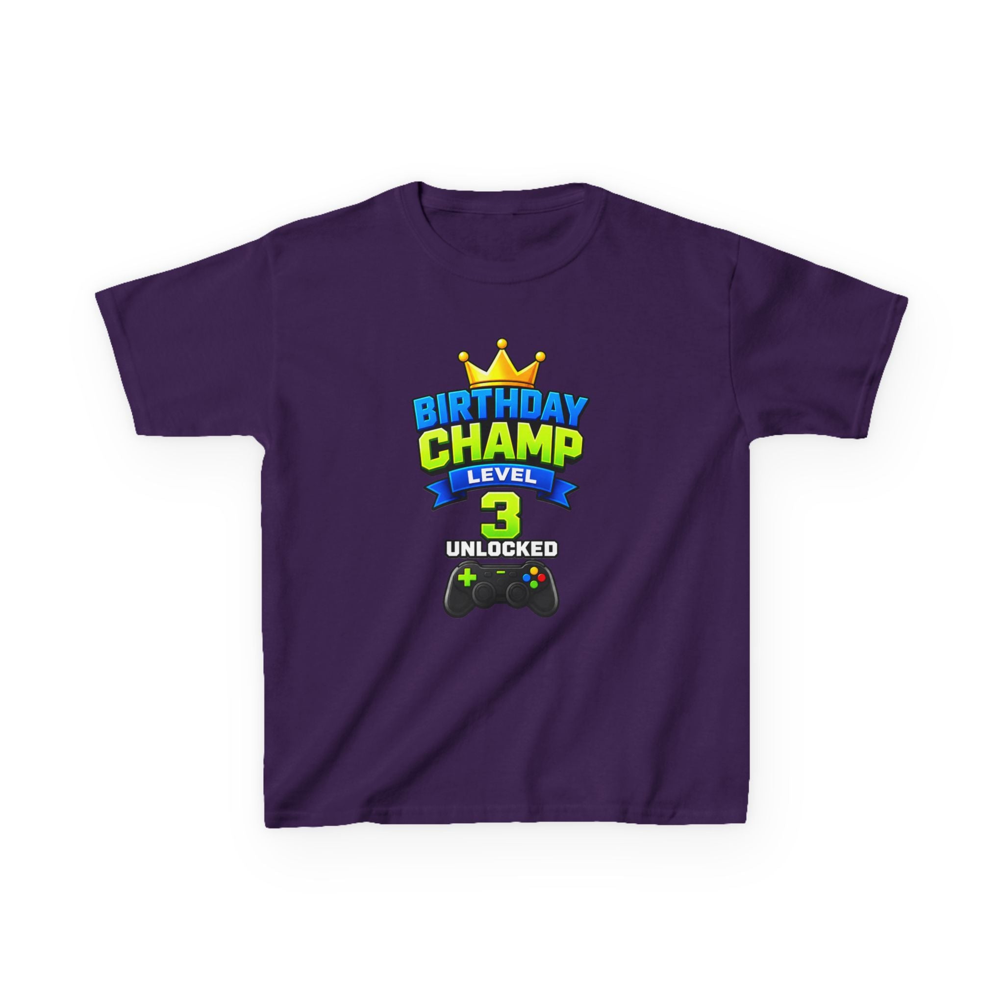 Kids Birthday T-Shirt — 'Birthday Champ' Level 3 Gamer Crown Graphic Tee