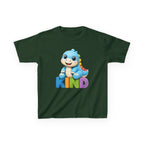 Kids Animal T-Shirt — 'KIND' Cute Blue Dinosaur Kindness Graphic Tee