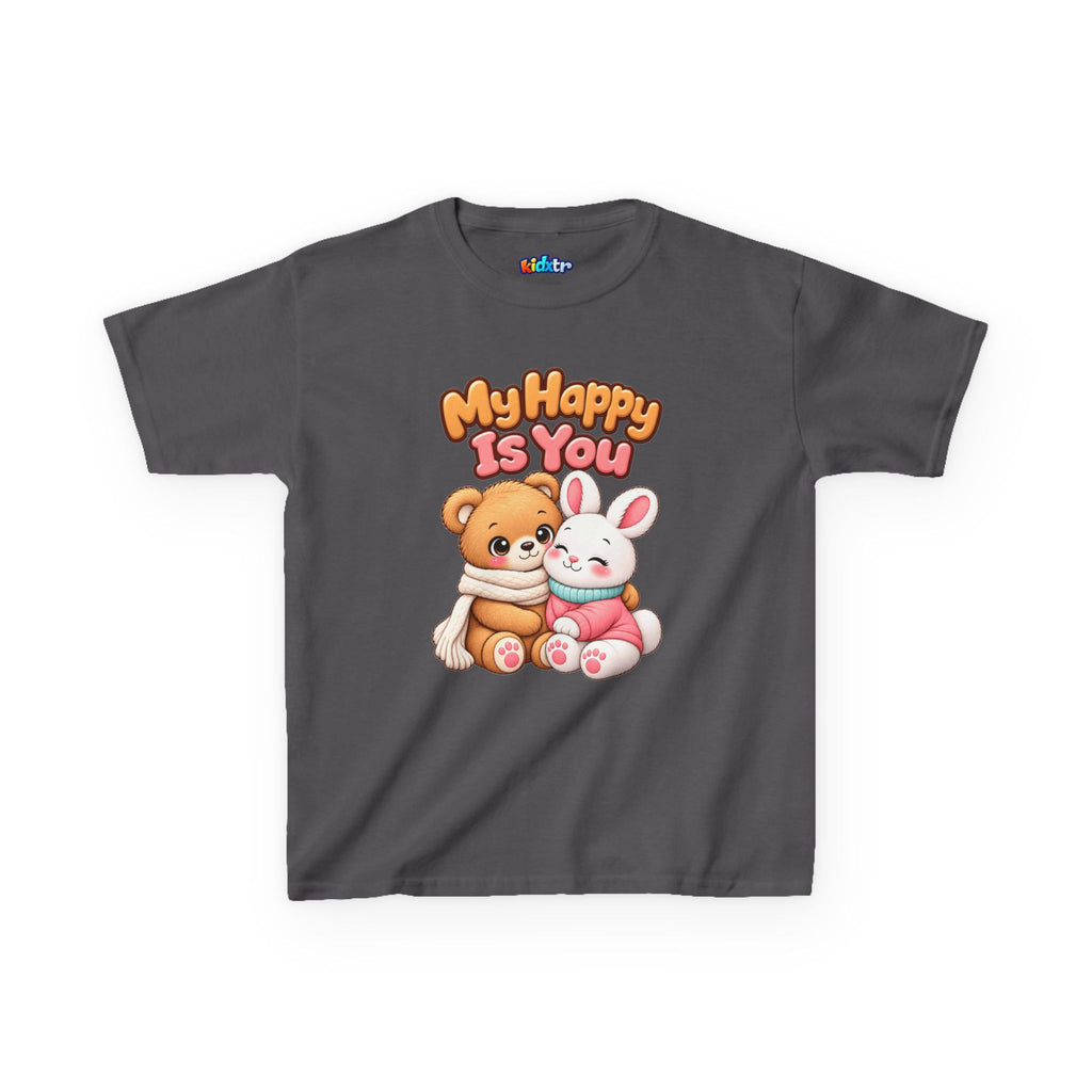 Kidxtr™ Kids Bear & Bunny T-Shirt — 'My Happy Is You' Cute Animal Graphic Tee