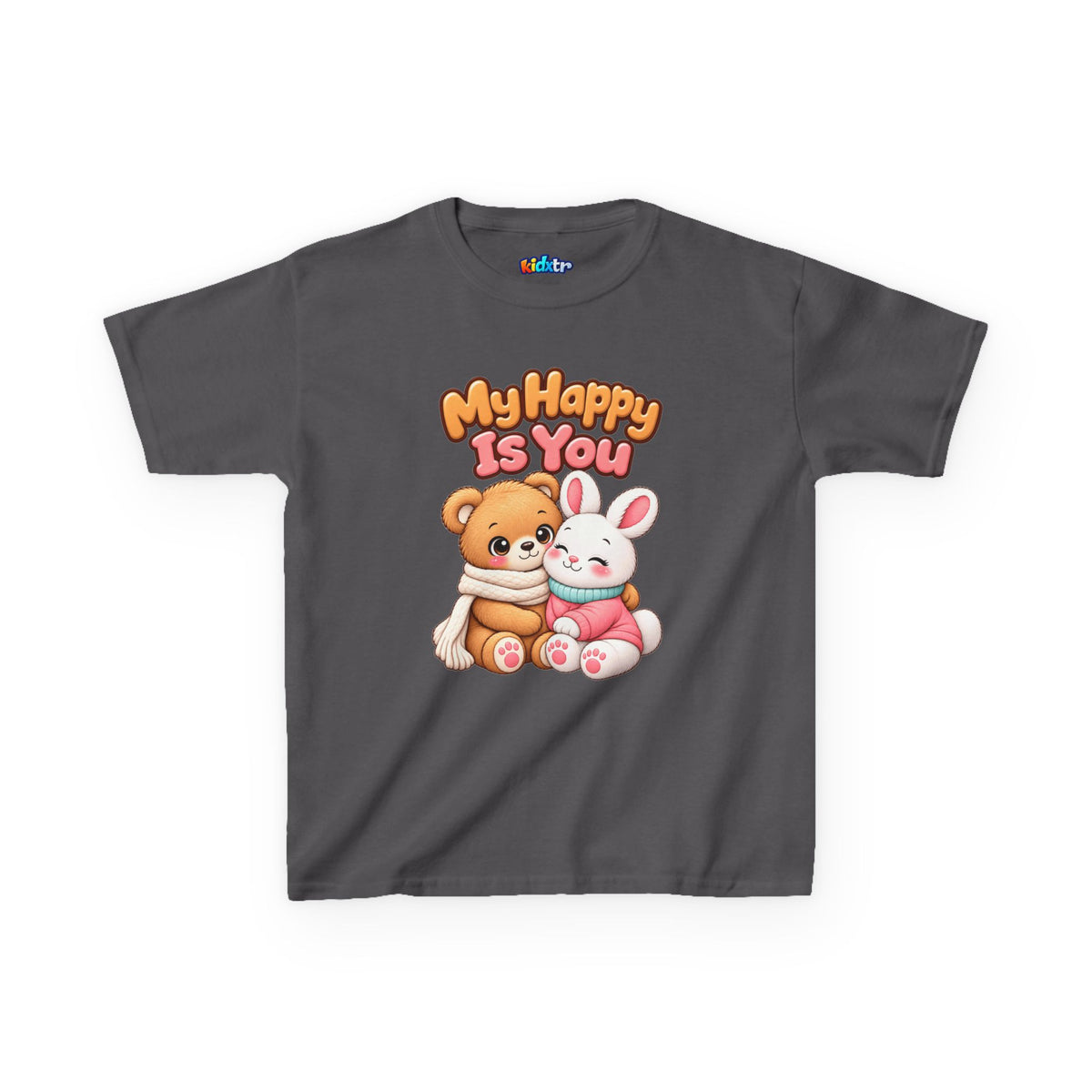 Kidxtr™ Kids Bear & Bunny T-Shirt — 'My Happy Is You' Cute Animal Graphic Tee