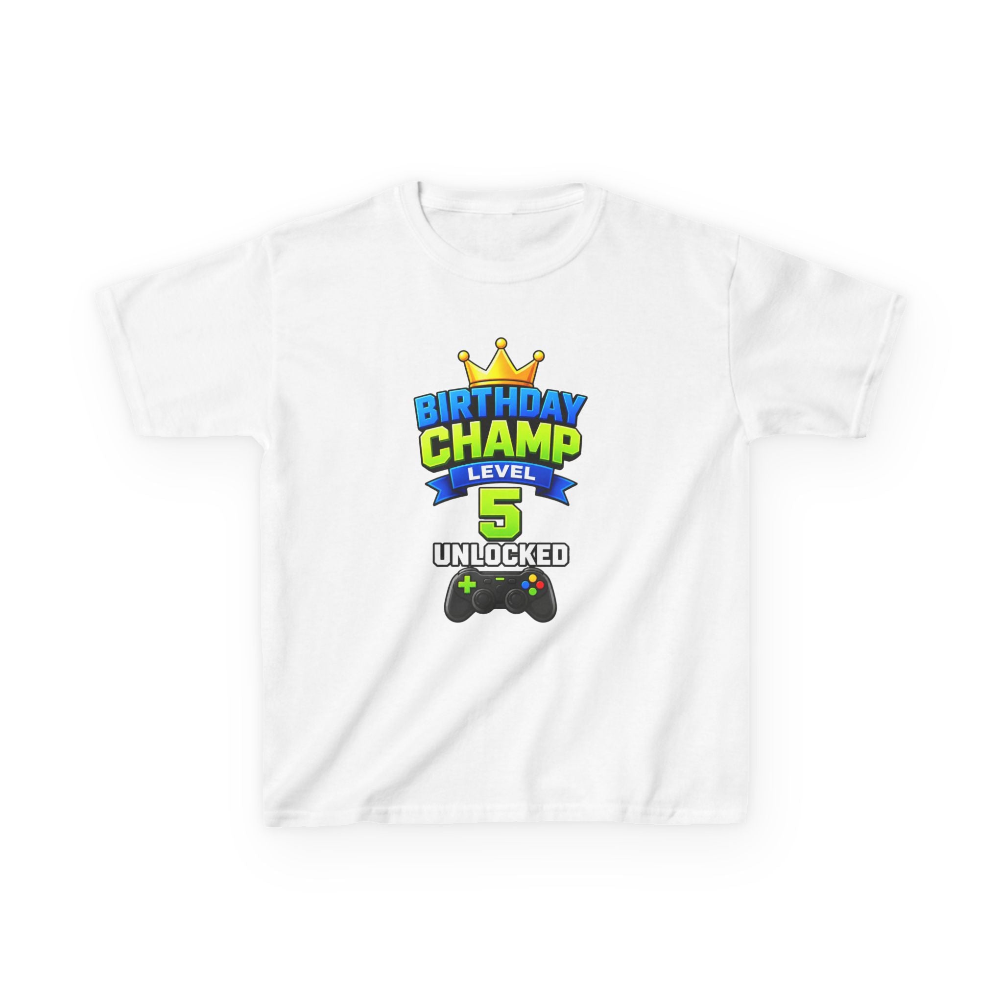 Kids Tee — "Birthday Champ Level 5 Unlocked" Gamer Birthday Shirt