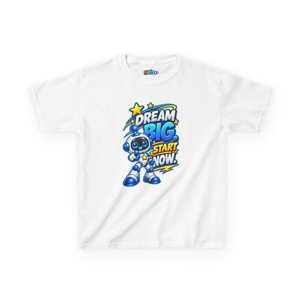 Kidxtr™ Kids Robot T-Shirt — 'Dream Big, Start Now' Motivational Robot Graphic Tee