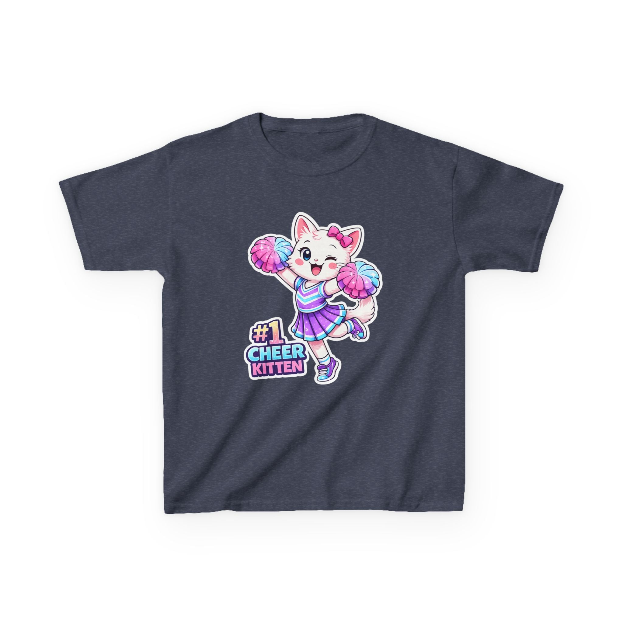 Kids Cheer Kitten T-Shirt — '#1 Cheer Kitten' Cute Cheerleader Cat Graphic Tee