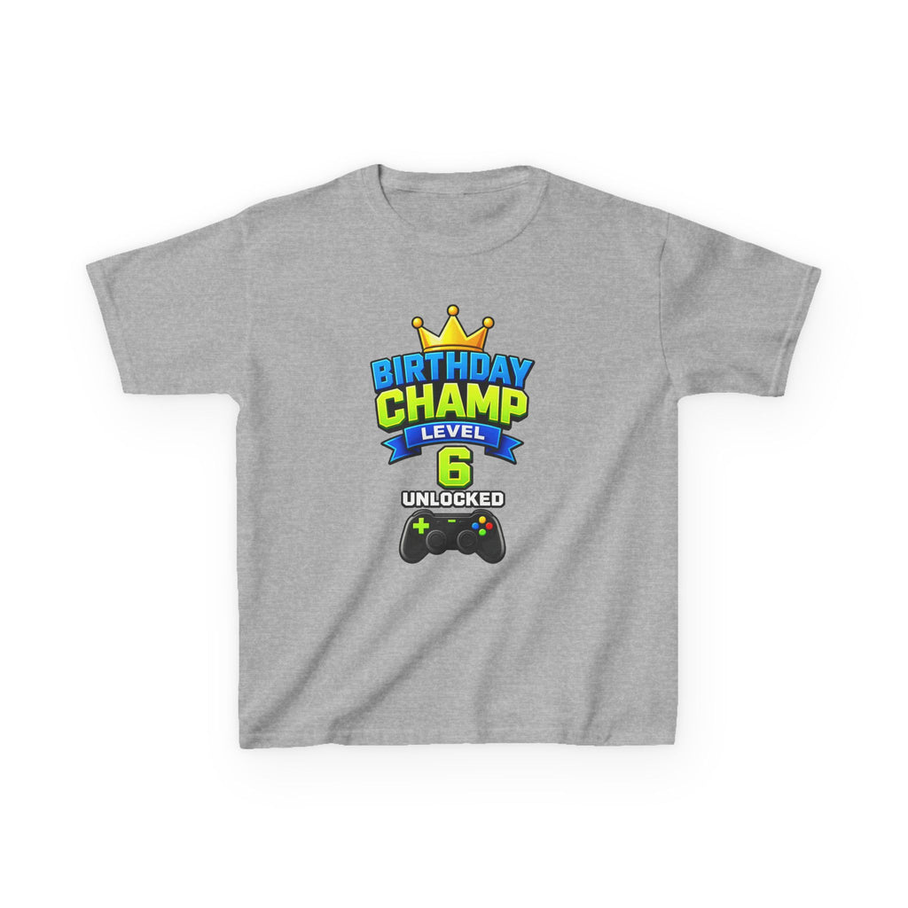 Kids Birthday T-Shirt — 'Birthday Champ' Level 6 Unlocked Gamer Graphic Tee