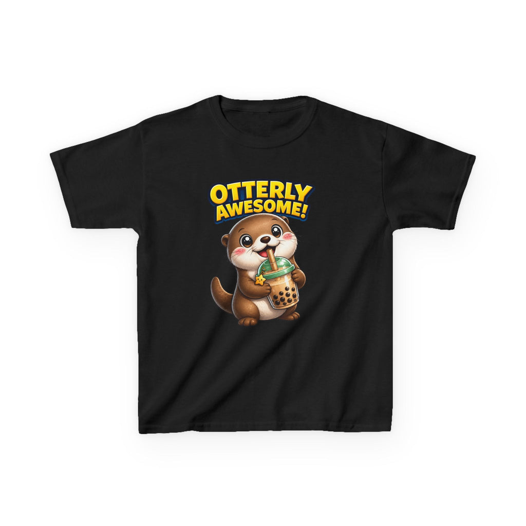 Kids Otter T-Shirt — 'Otterly Awesome!' Cute Otter Drinking Bubble Tea Graphic Tee