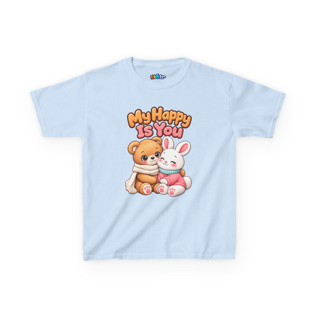 Kidxtr™ Kids Bear & Bunny T-Shirt — 'My Happy Is You' Cute Animal Graphic Tee