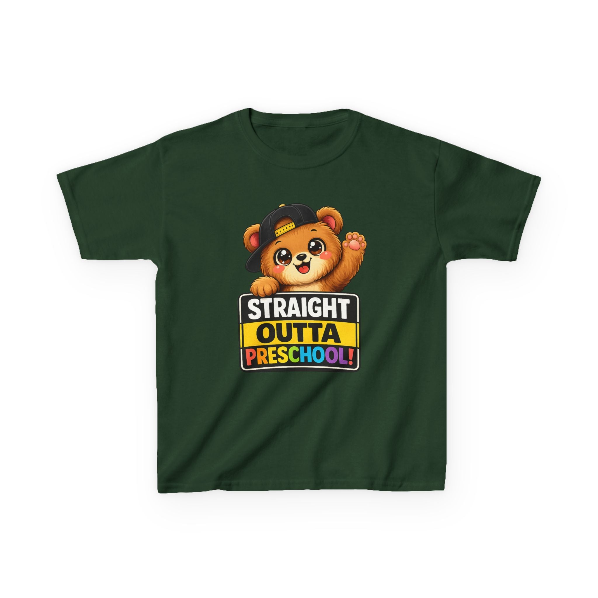 Kids Preschool T-Shirt — 'Straight Outta Preschool' Teddy Graduation Graphic Tee
