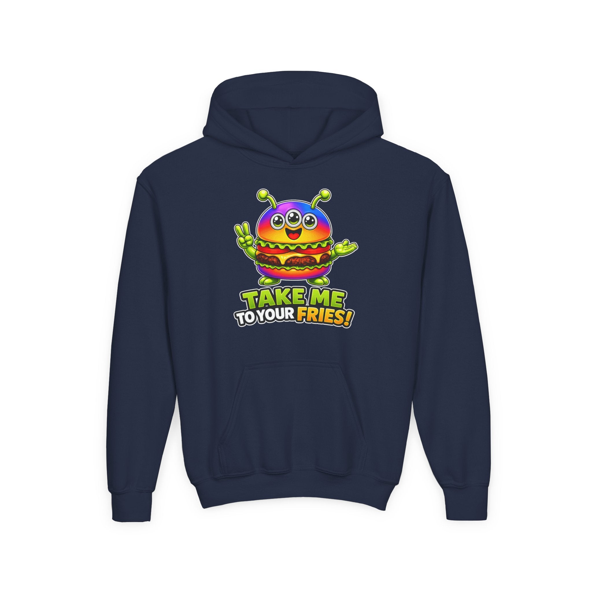 Kidxtr™ Kids Burger Hoodie — 'Take Me to Your Fries' Cartoon Graphic Sweatshirt