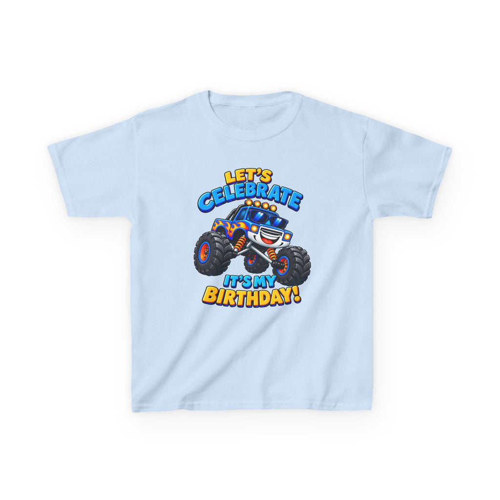 Kids Birthday T‑Shirt — 'Let's Celebrate It's My Birthday!' Monster Truck Tee