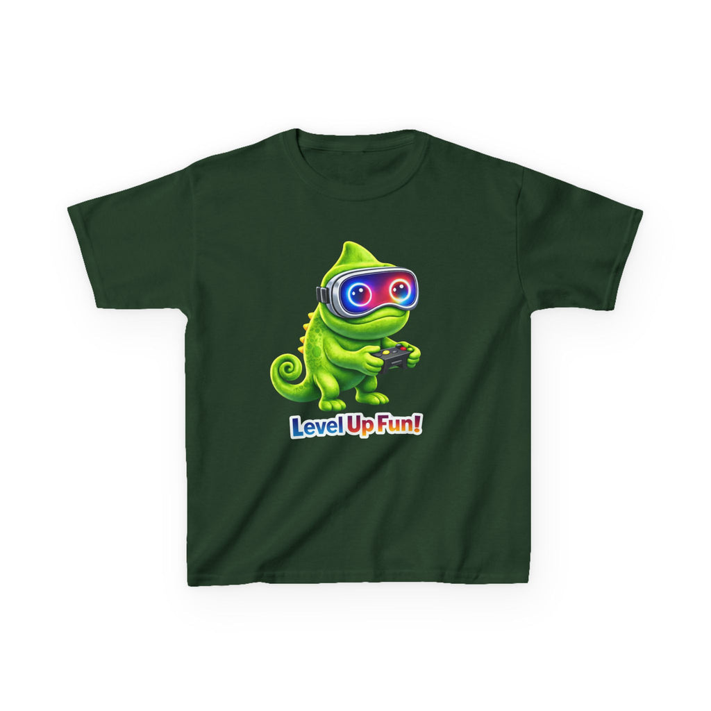 Kids Gaming T-Shirt — 'Level Up Fun!' Chameleon Gamer Graphic Tee