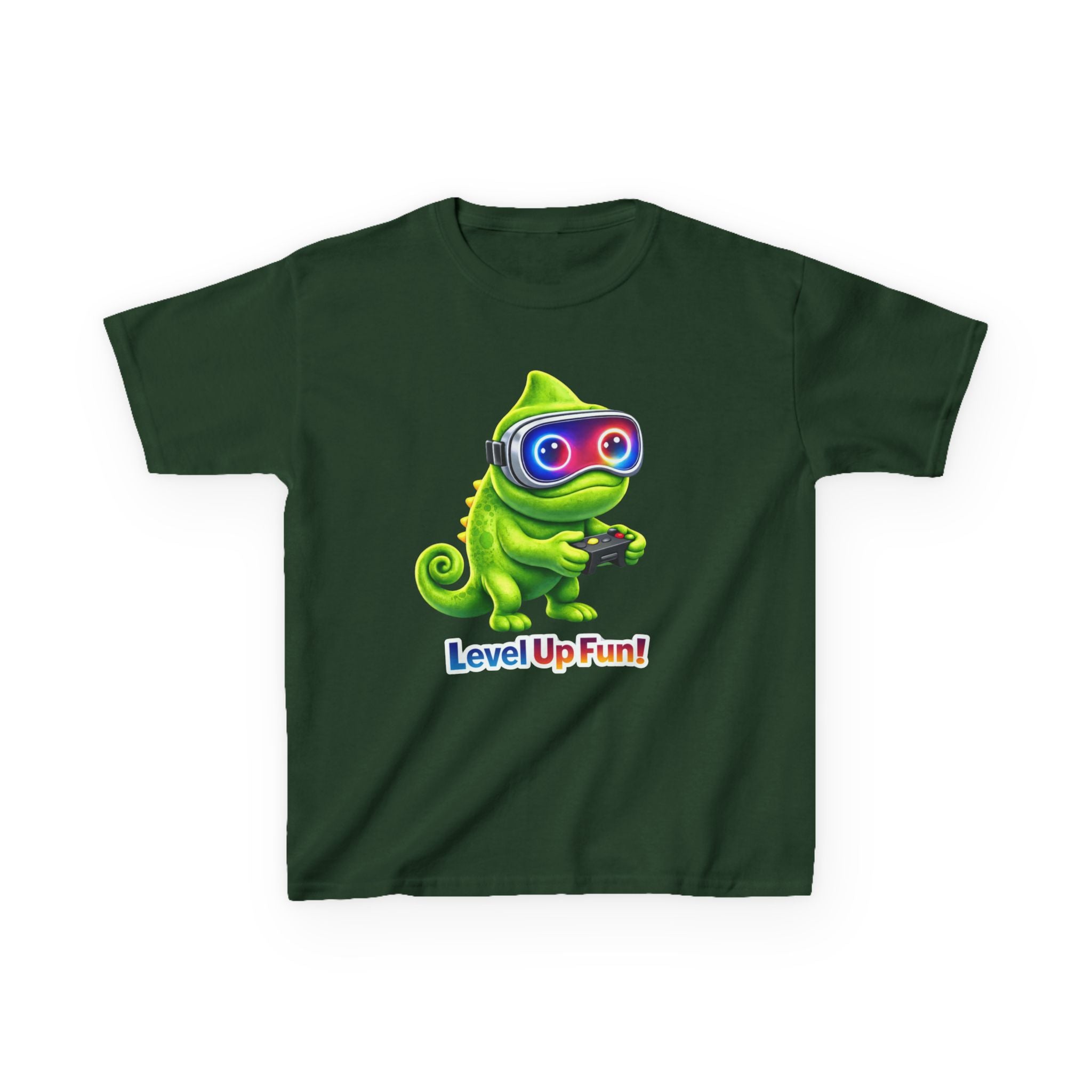 Kids Gaming T-Shirt — 'Level Up Fun!' Chameleon Gamer Graphic Tee