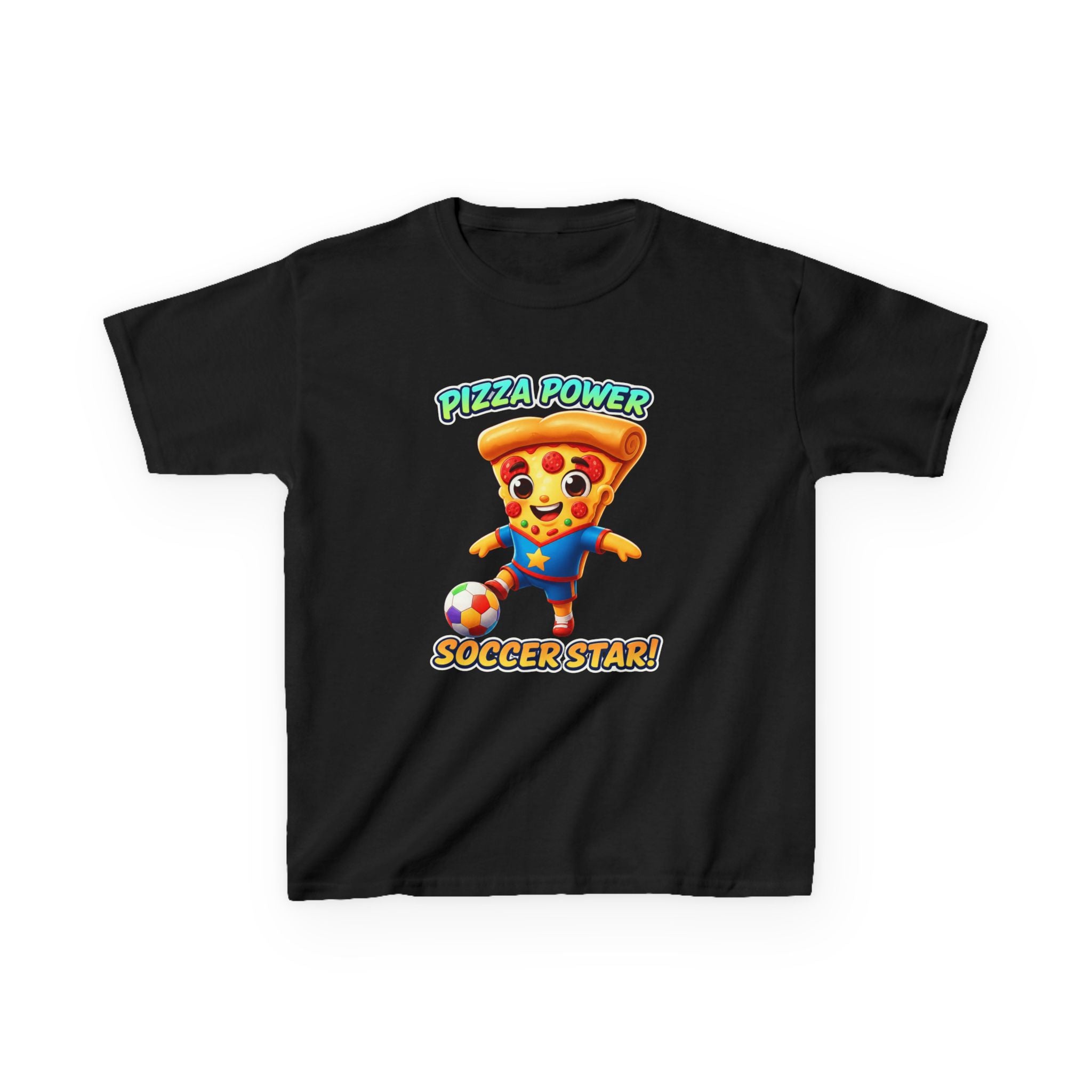 Kids Soccer T-Shirt — 'Pizza Power' Cute Pizza Slice Soccer Player Graphic Tee