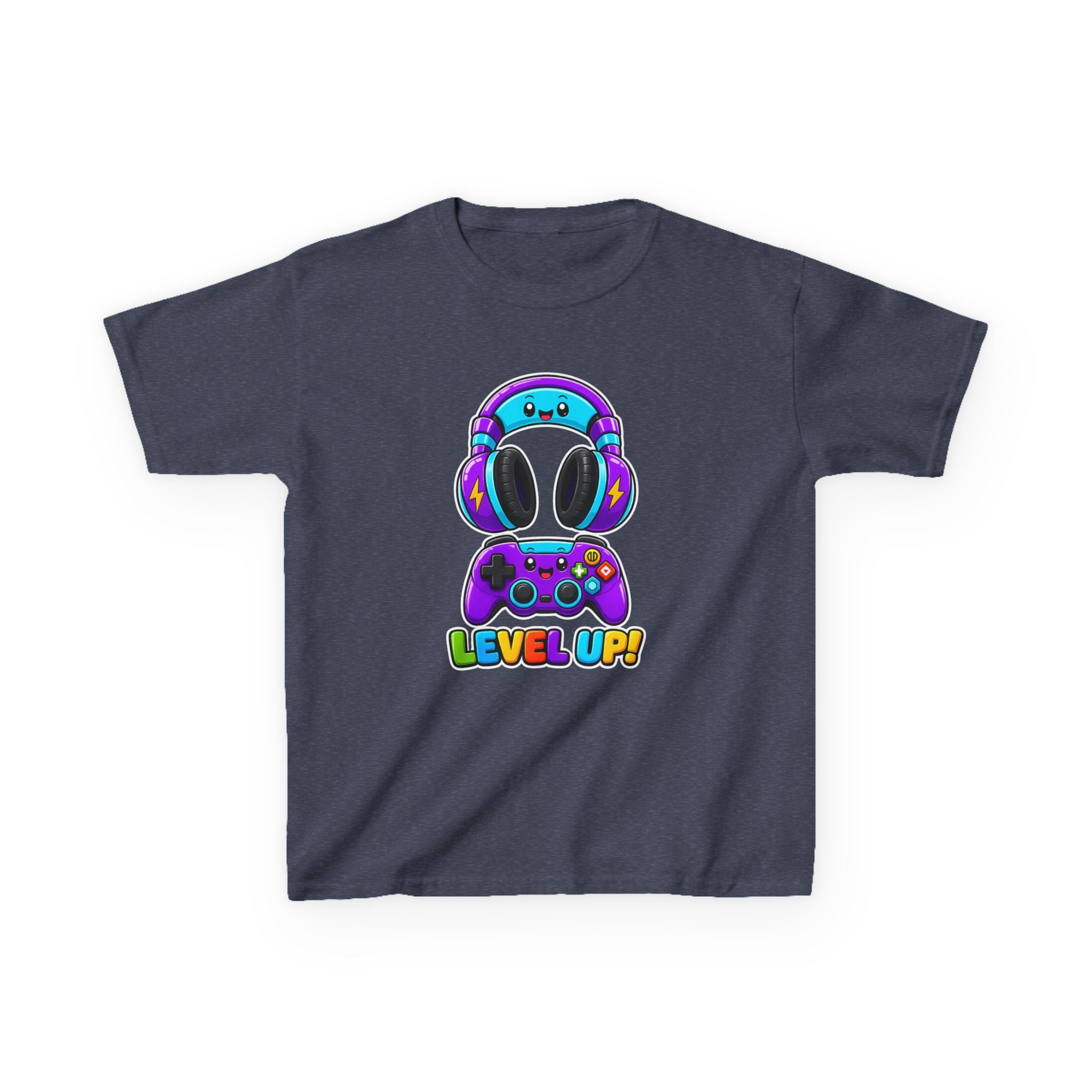Kids Gaming T-Shirt — 'Level Up!' Colorful Controller & Headset Graphic Tee