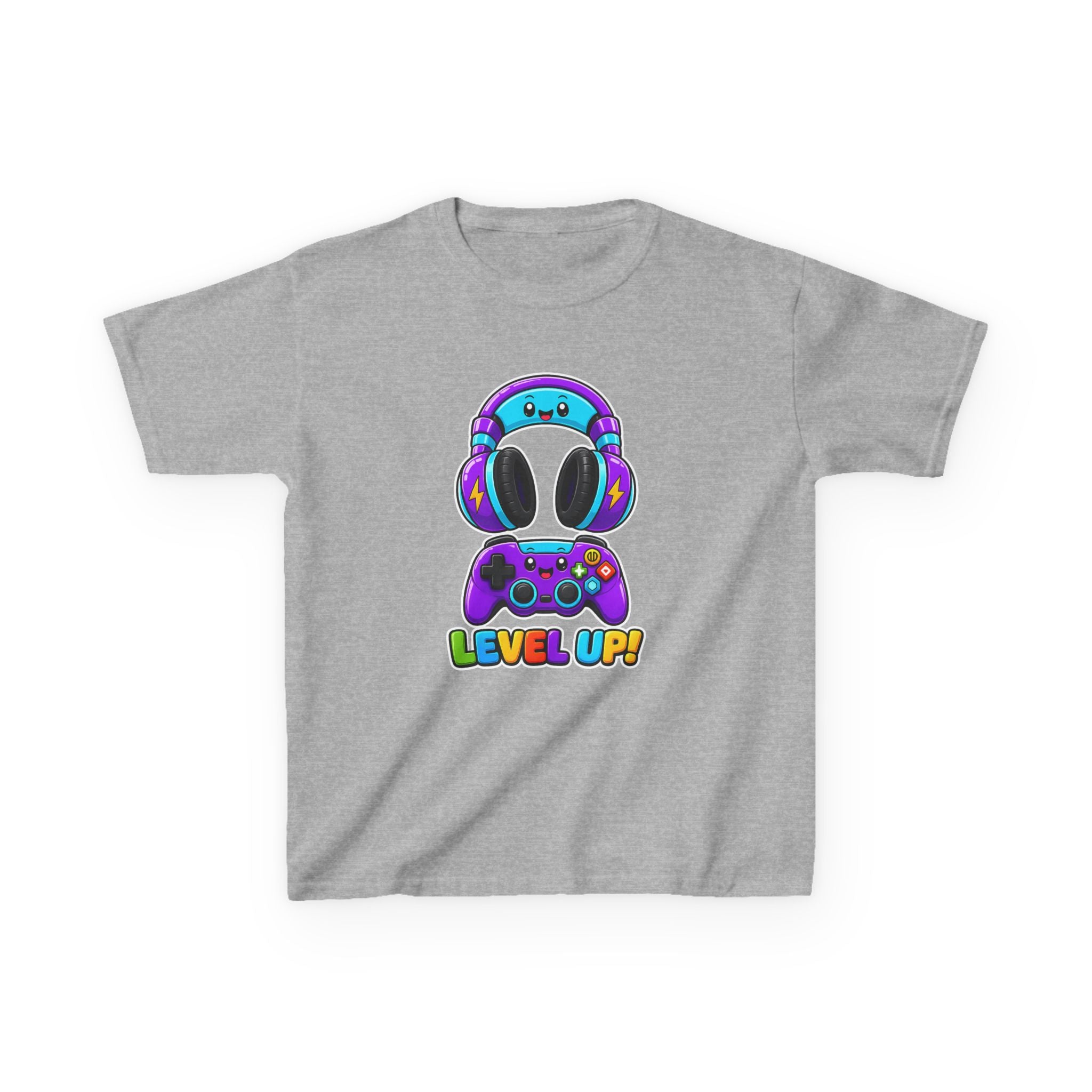 Kids Gaming T-Shirt — 'Level Up!' Colorful Controller & Headset Graphic Tee