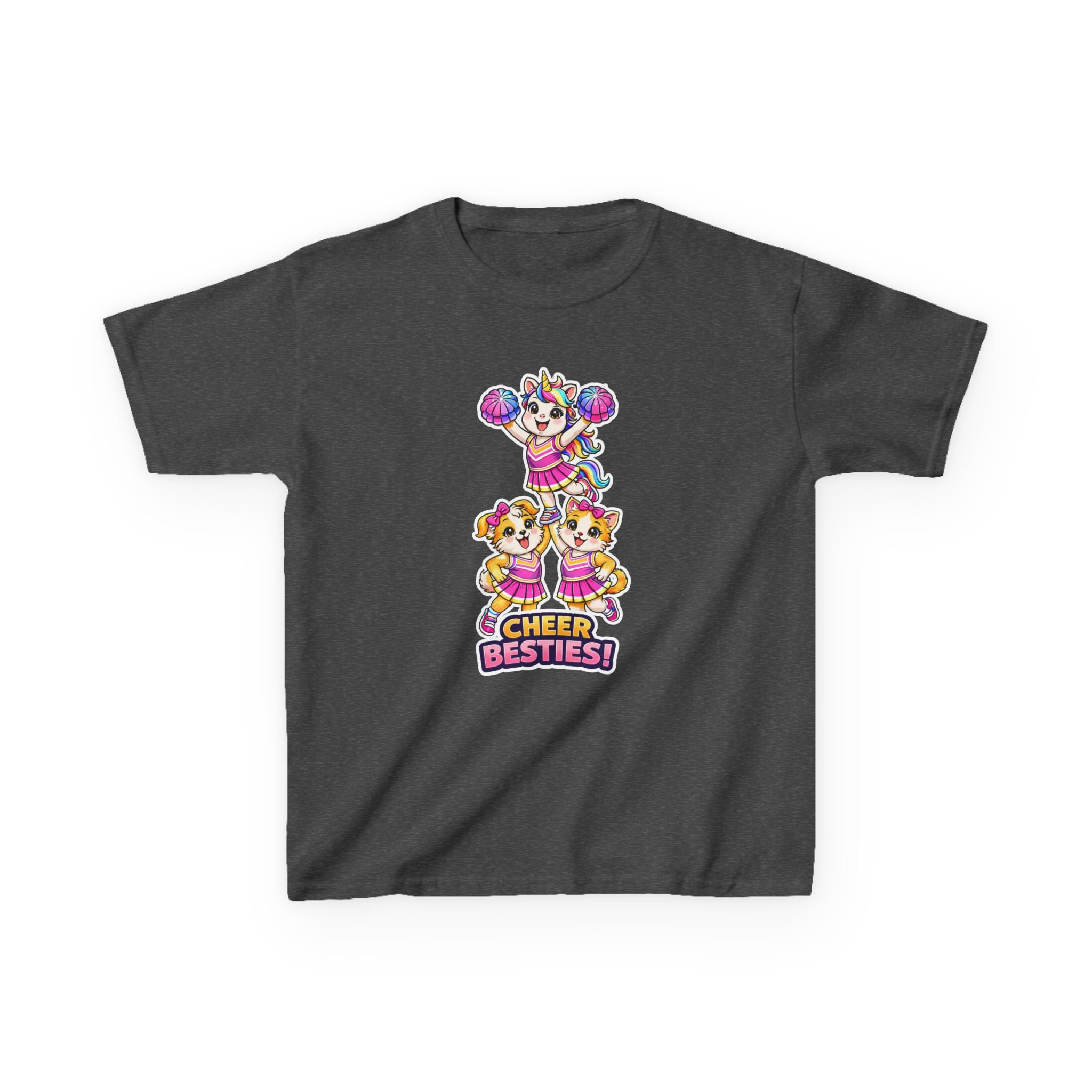 Kids Cheer T-Shirt — 'Cheer Besties' Cute Cheerleader Puppy Graphic Tee