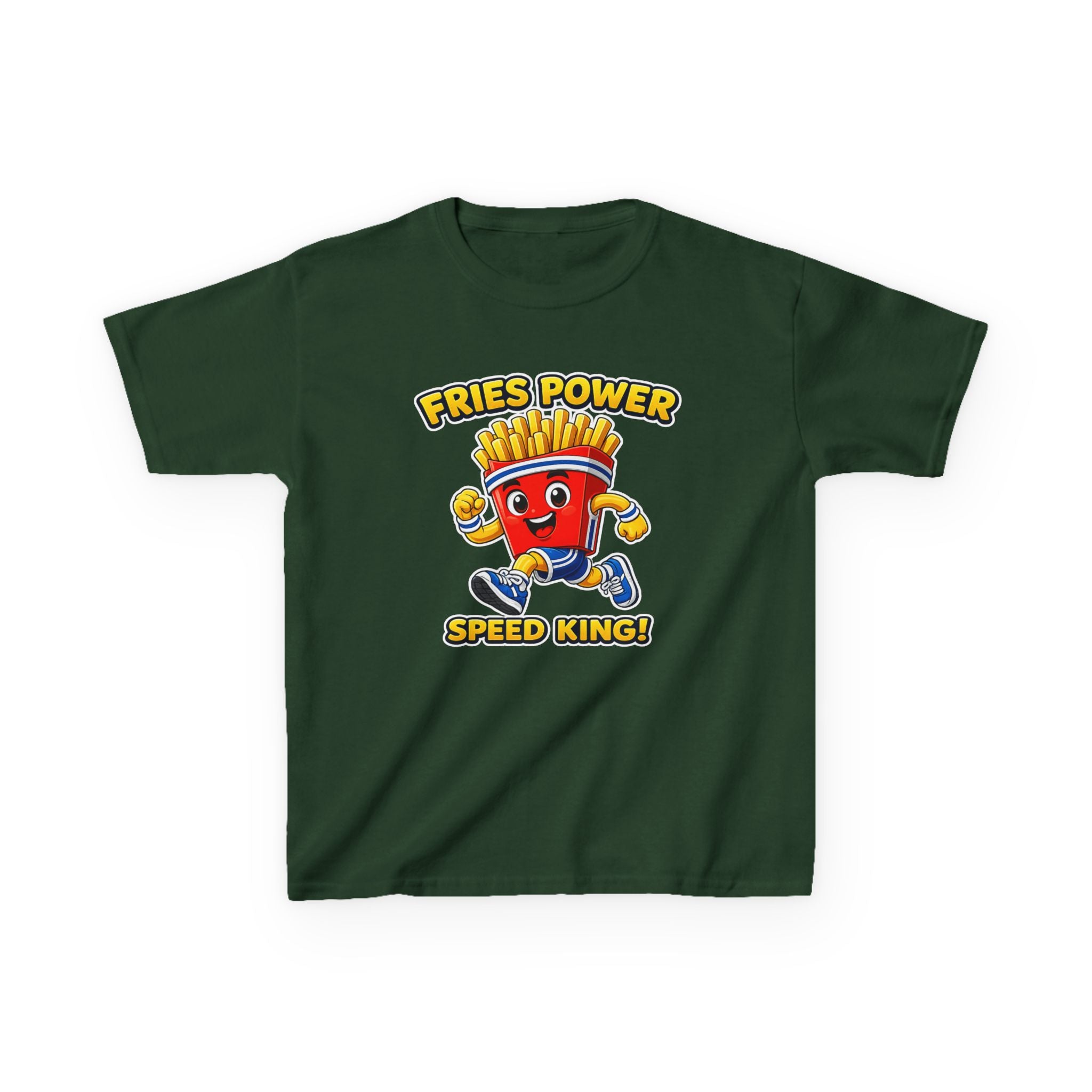 Kids French Fry T-Shirt — 'Fries Power Speed King' Funny Cartoon Graphic Tee