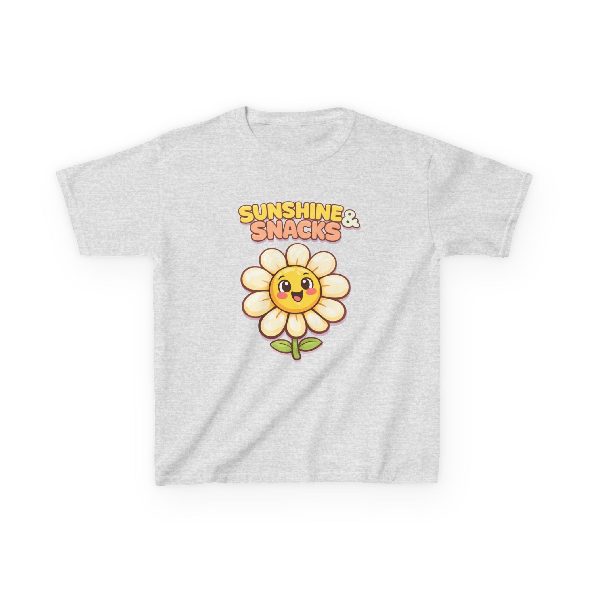 Kids Sunshine T-Shirt — 'Sunshine & Snacks' Smiling Daisy Graphic Tee