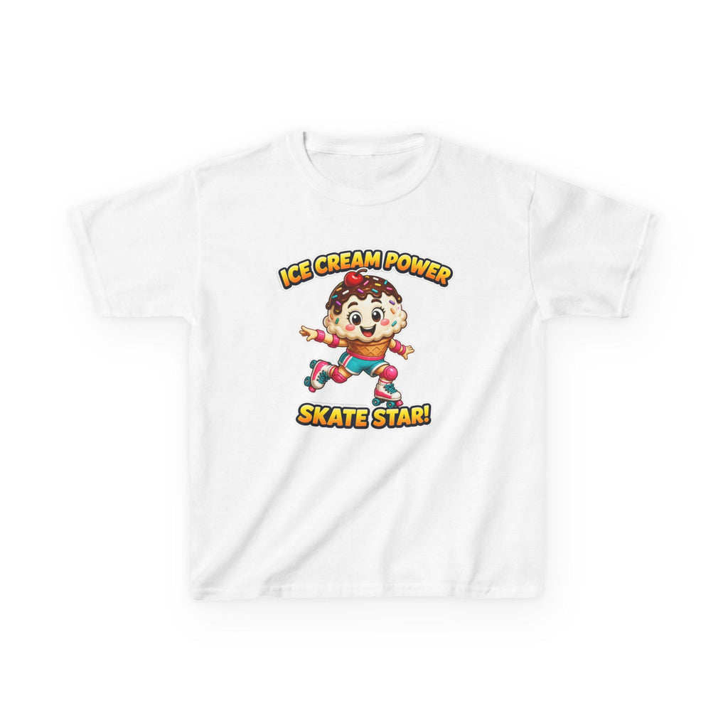 Kids Skate T-Shirt — 'Ice Cream Power Skate Star!' Cute Roller Skater Graphic Tee