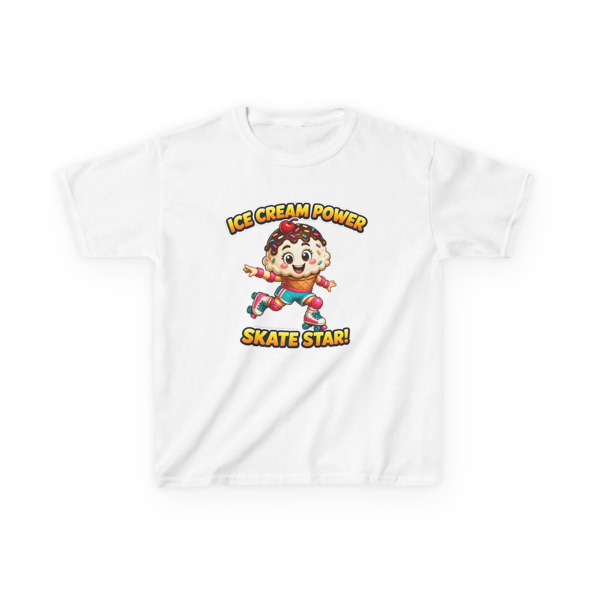 Kids Skate T-Shirt — 'Ice Cream Power Skate Star!' Cute Roller Skater Graphic Tee