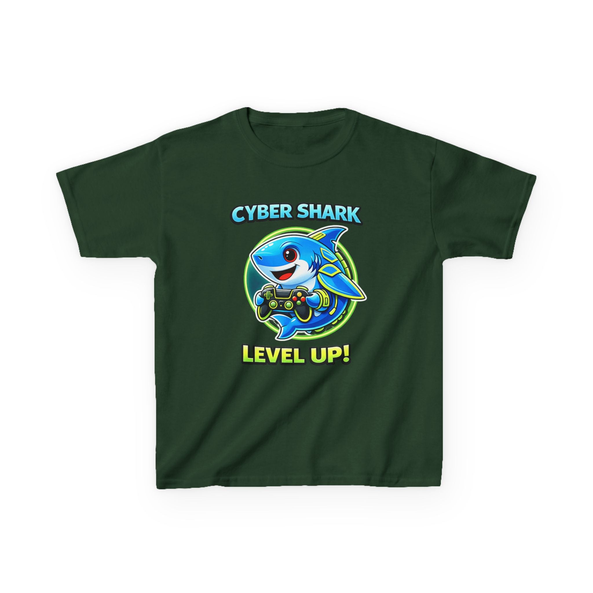 Kids Shark T-Shirt — 'Level Up' Gaming Graphic Tee