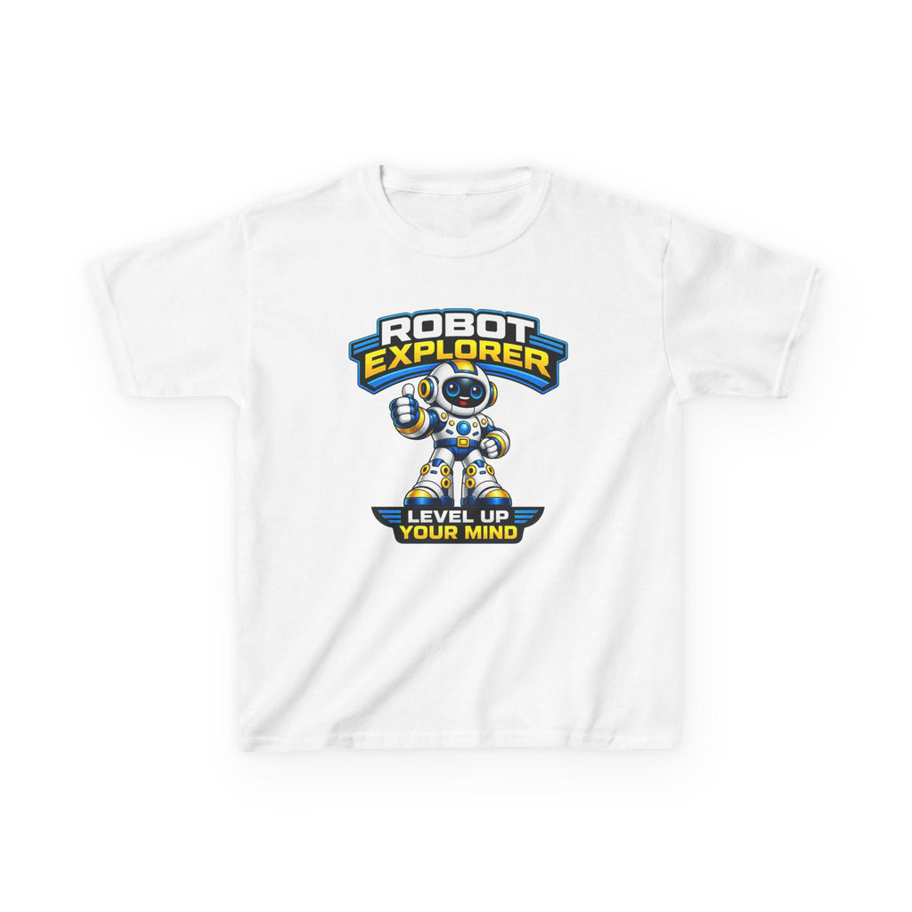 Kids T‑Shirt — "Robot Explorer: Level Up Your Mind" Cute STEM Robot Tee