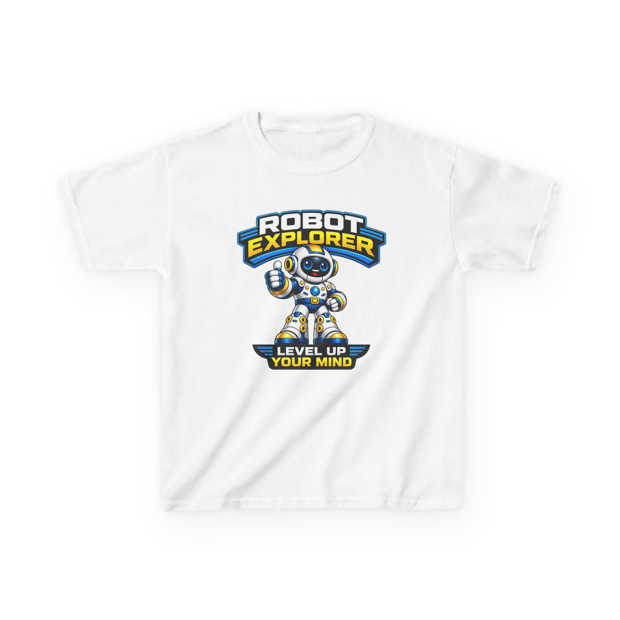 Kids T‑Shirt — "Robot Explorer: Level Up Your Mind" Cute STEM Robot Tee