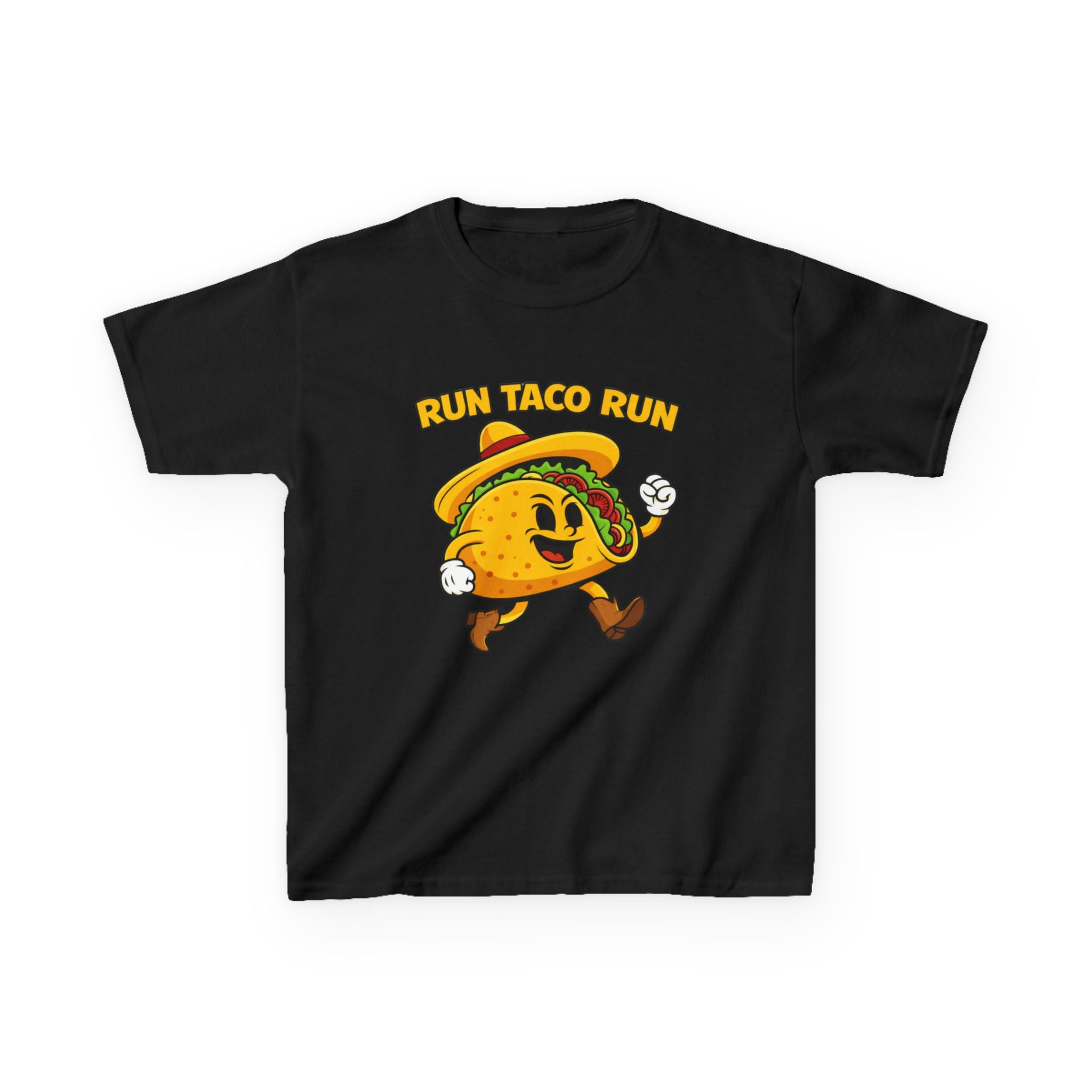 Kids Funny T-Shirt — 'Run Taco Run!' Cute Running Taco Graphic Tee
