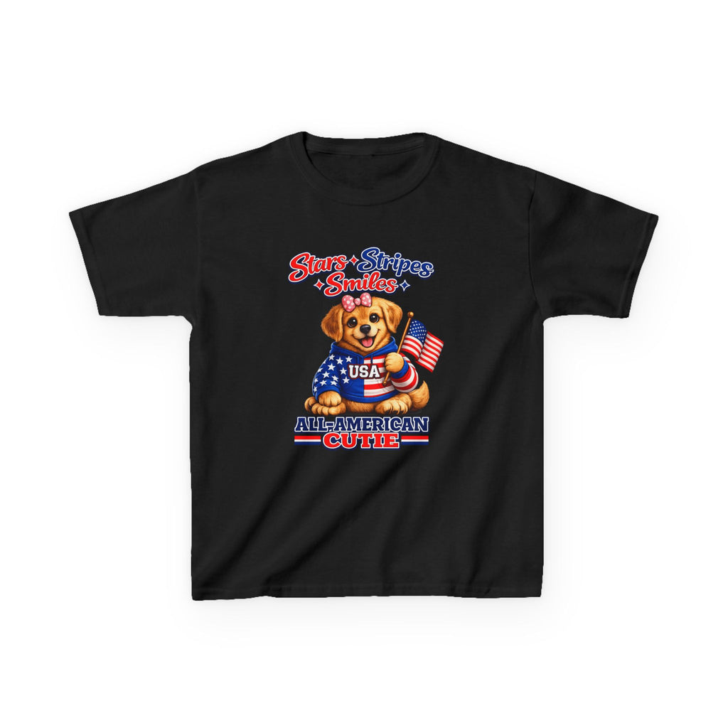 Kids Patriotic T-Shirt — 'Stars, Stripes & Smiles' All-American Dog Graphic Tee