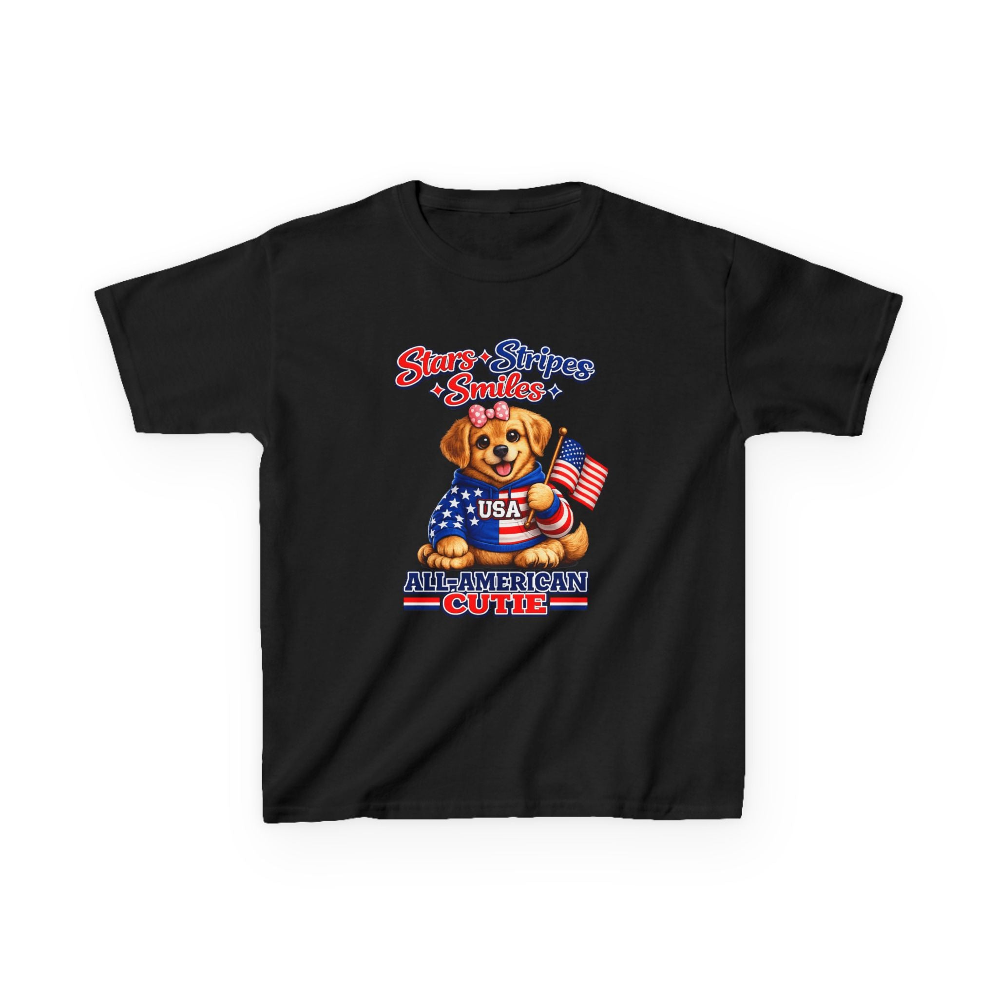 Kids Patriotic T-Shirt — 'Stars, Stripes & Smiles' All-American Dog Graphic Tee