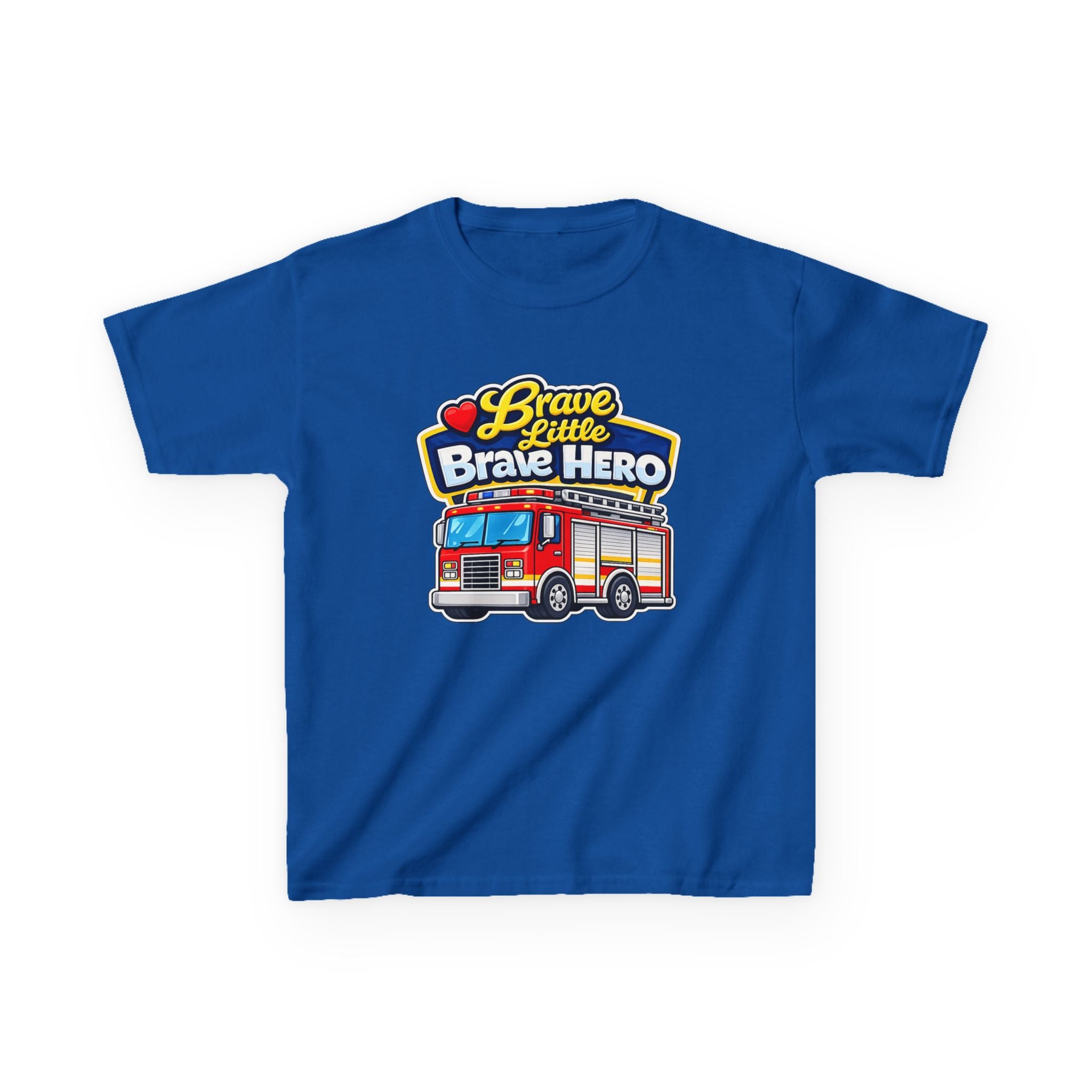 Kids Tee — "Brave Little Brave Hero" Firetruck T-Shirt Graphic