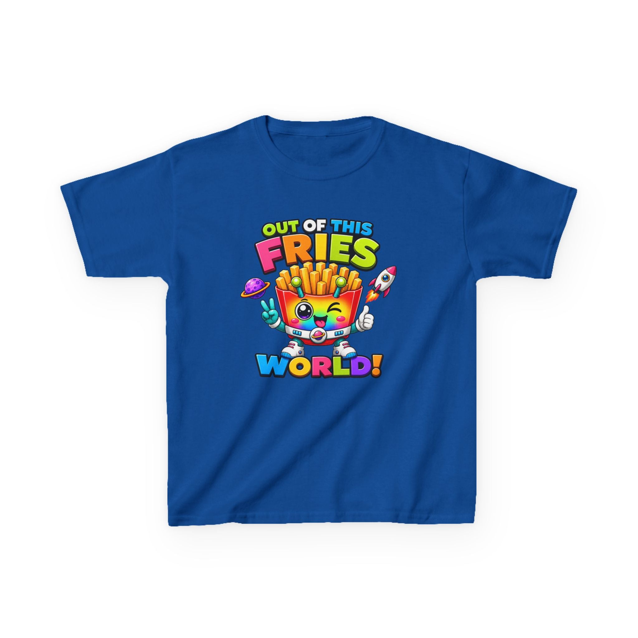 Kids Fries T-Shirt — 'Out of This Fries World!' Colorful Cartoon Fries Graphic Tee