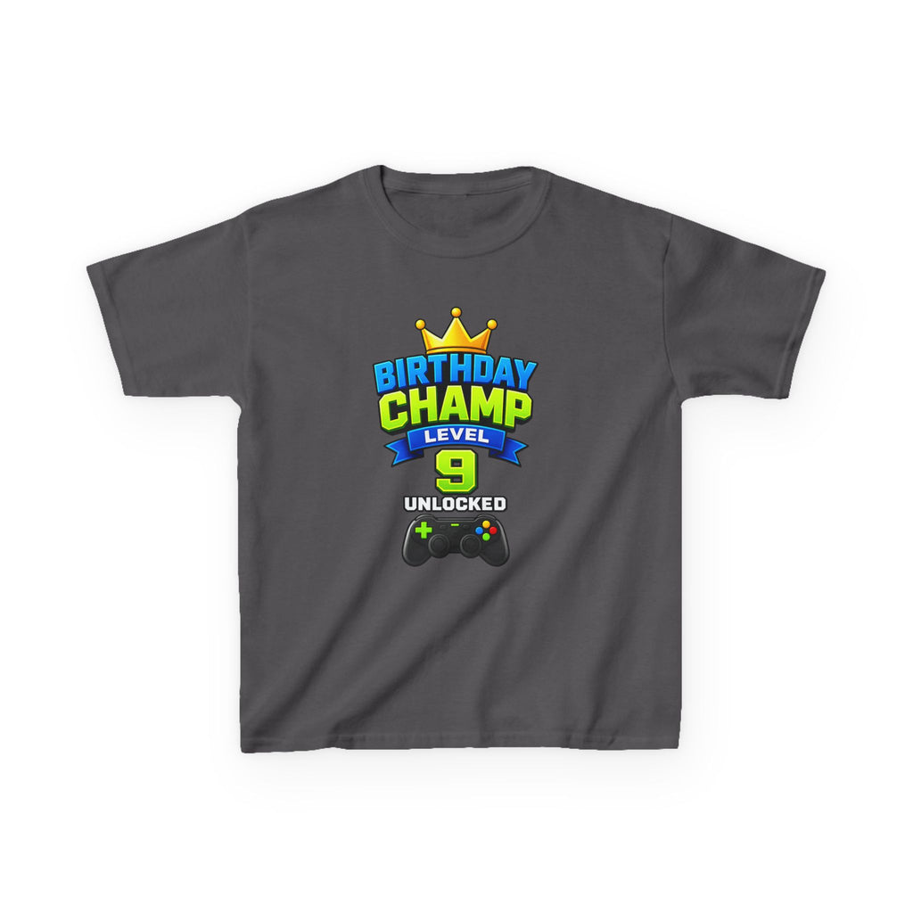Kids Birthday T-Shirt — 'Birthday Champ' Level 9 Unlocked Gamer Graphic Tee