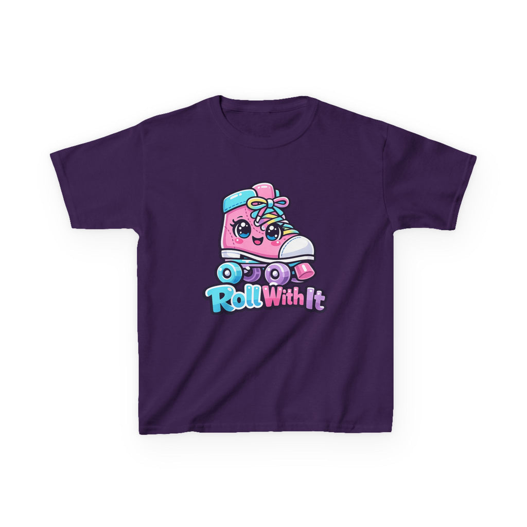 Kids Roller Skate T-Shirt — 'Roll With It' Cute Pink Roller Skate Graphic Tee