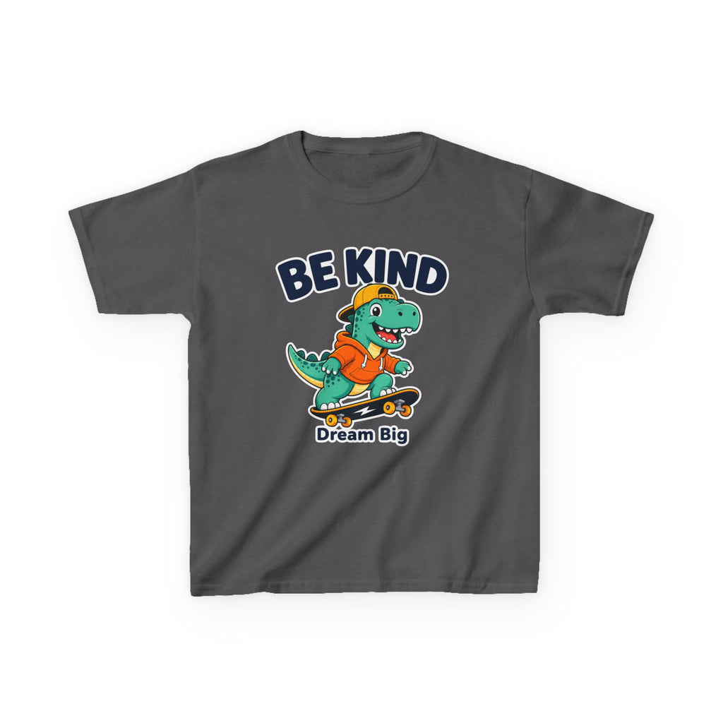 Kids Kindness T-Shirt — 'Be Kind' Skateboarding Dinosaur Graphic Tee