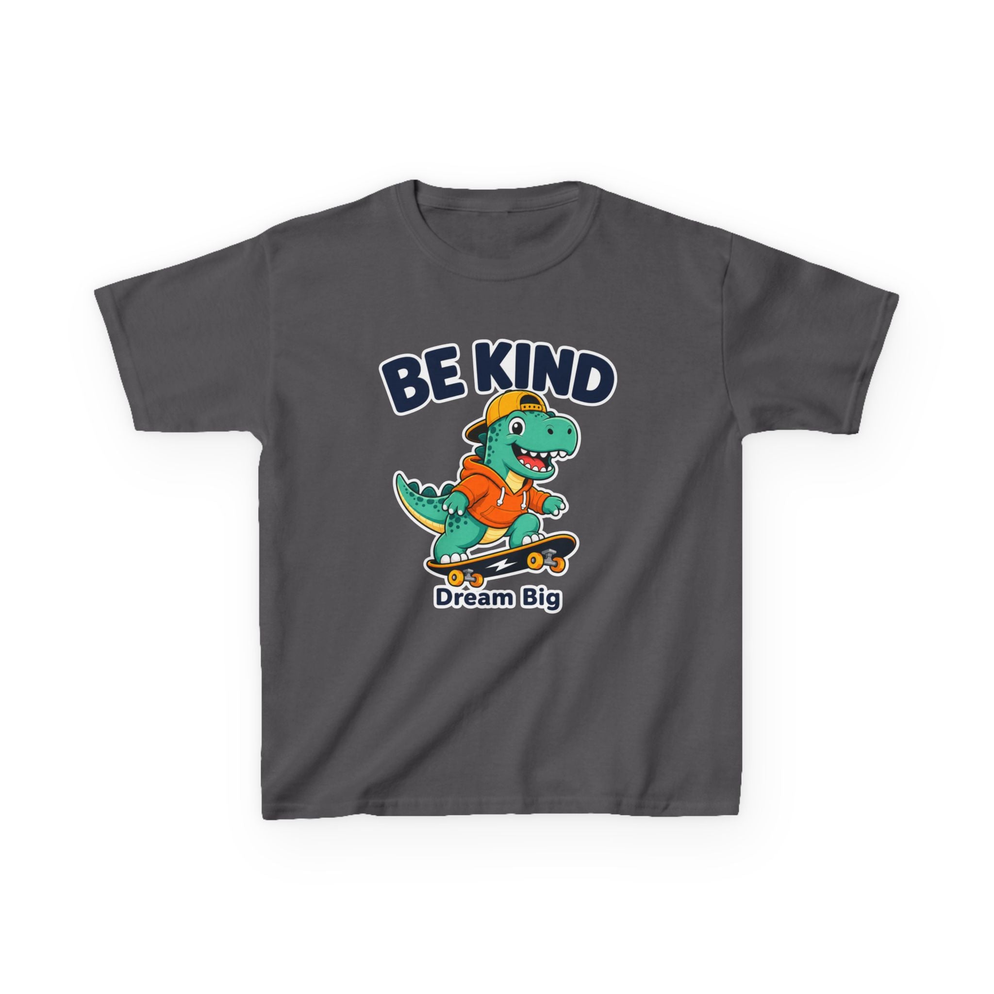 Kids Kindness T-Shirt — 'Be Kind' Skateboarding Dinosaur Graphic Tee
