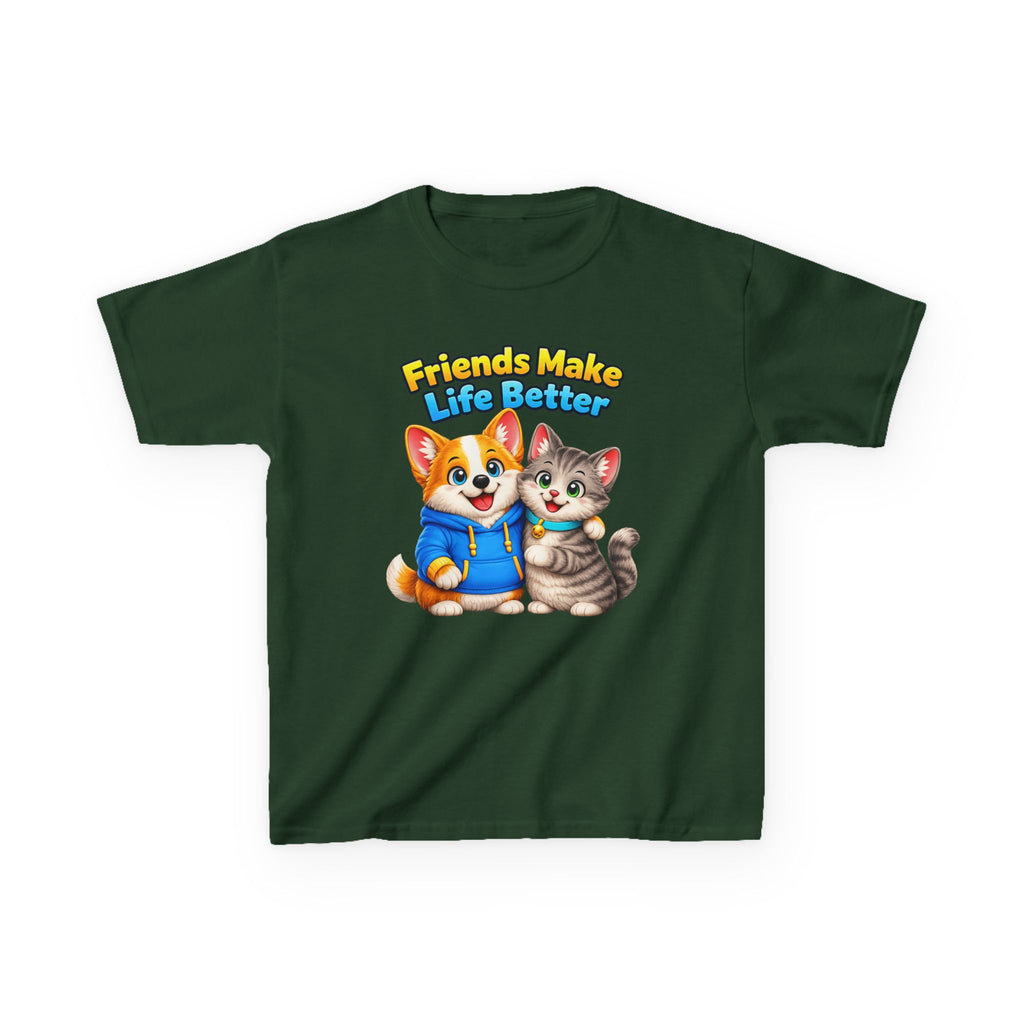 Kids Puppy & Kitten T-Shirt — 'Friends Make Life Better' Cute Friendship Graphic Tee