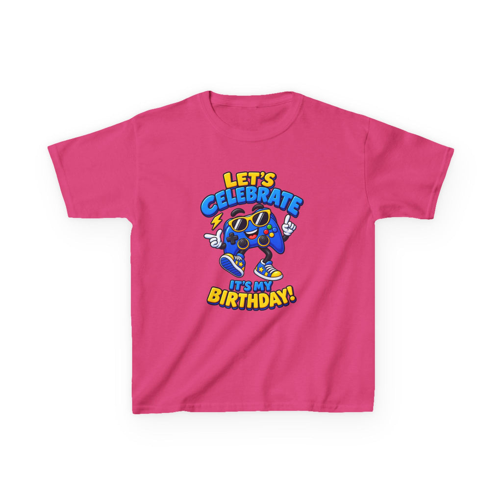 Kids Birthday T-Shirt — 'Let's Celebrate It's My Birthday!' Cartoon Party Graphic Tee