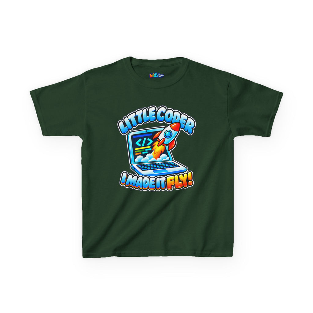 Kidxtr™ Kids Coder T-Shirt — 'I Made It Fly' Little Coder Robot Graphic Tee