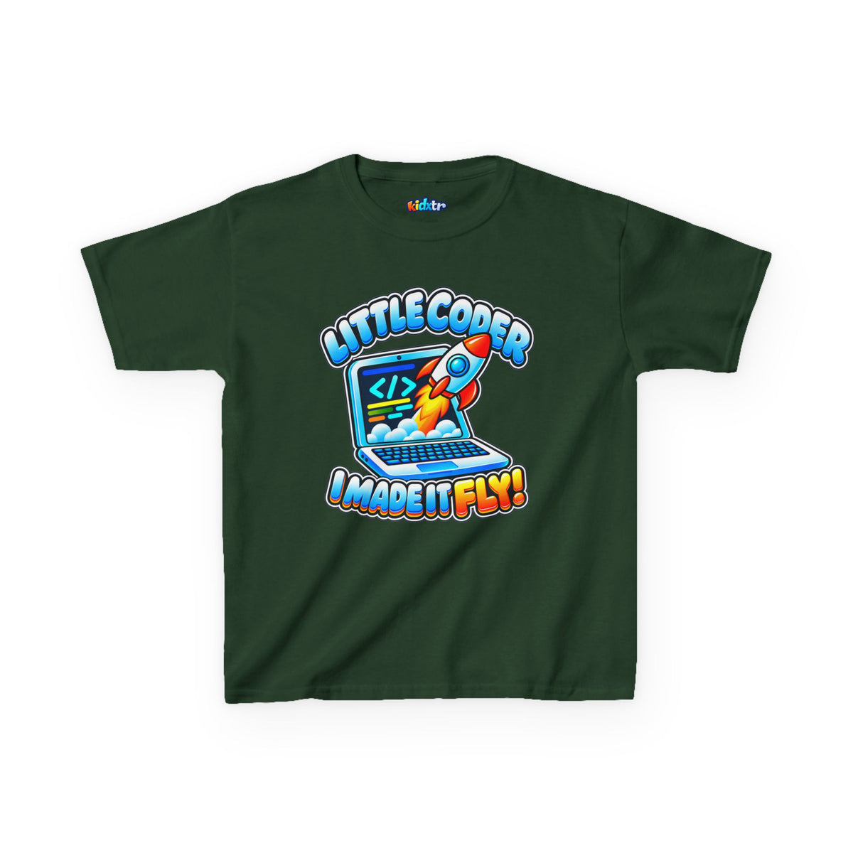 Kidxtr™ Kids Coder T-Shirt — 'I Made It Fly' Little Coder Robot Graphic Tee