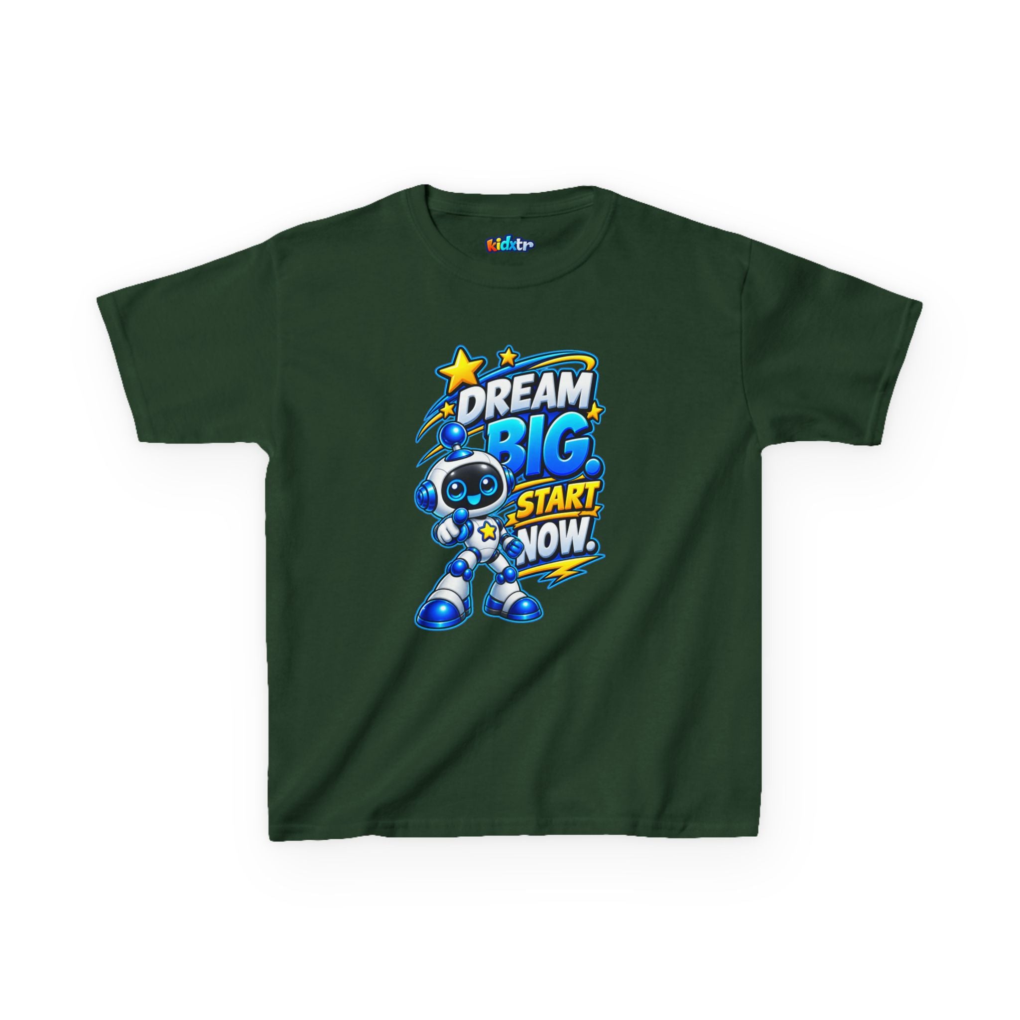 Kidxtr™ Kids Robot T-Shirt — 'Dream Big, Start Now' Motivational Robot Graphic Tee