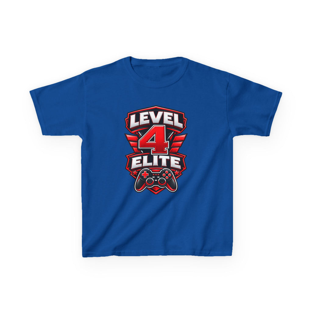 Kids Gamer T-Shirt — 'Level 4 Elite' Gamer Badge Graphic Tee
