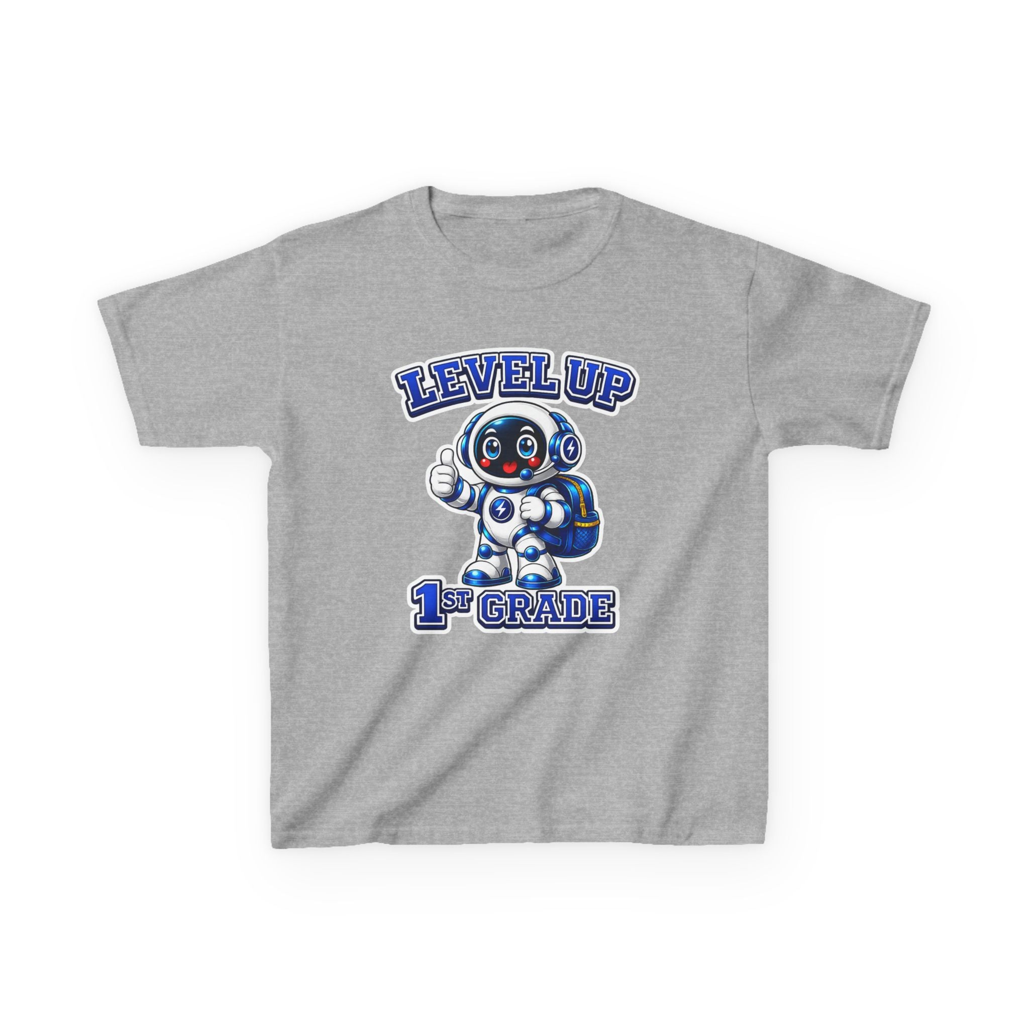 1st Grade Level Up Kids T‑Shirt — Cute Robot Back to School Tee