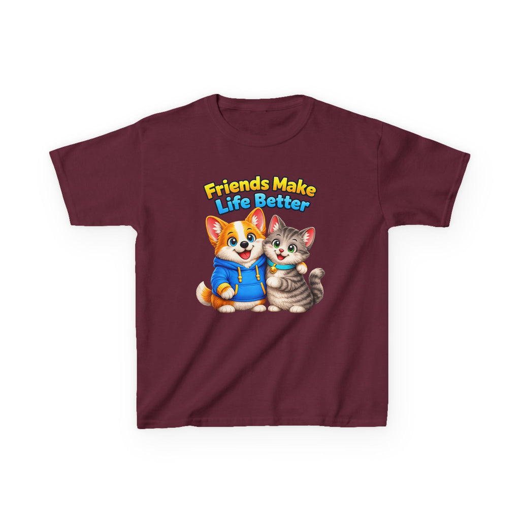Kids Puppy & Kitten T-Shirt — 'Friends Make Life Better' Cute Friendship Graphic Tee