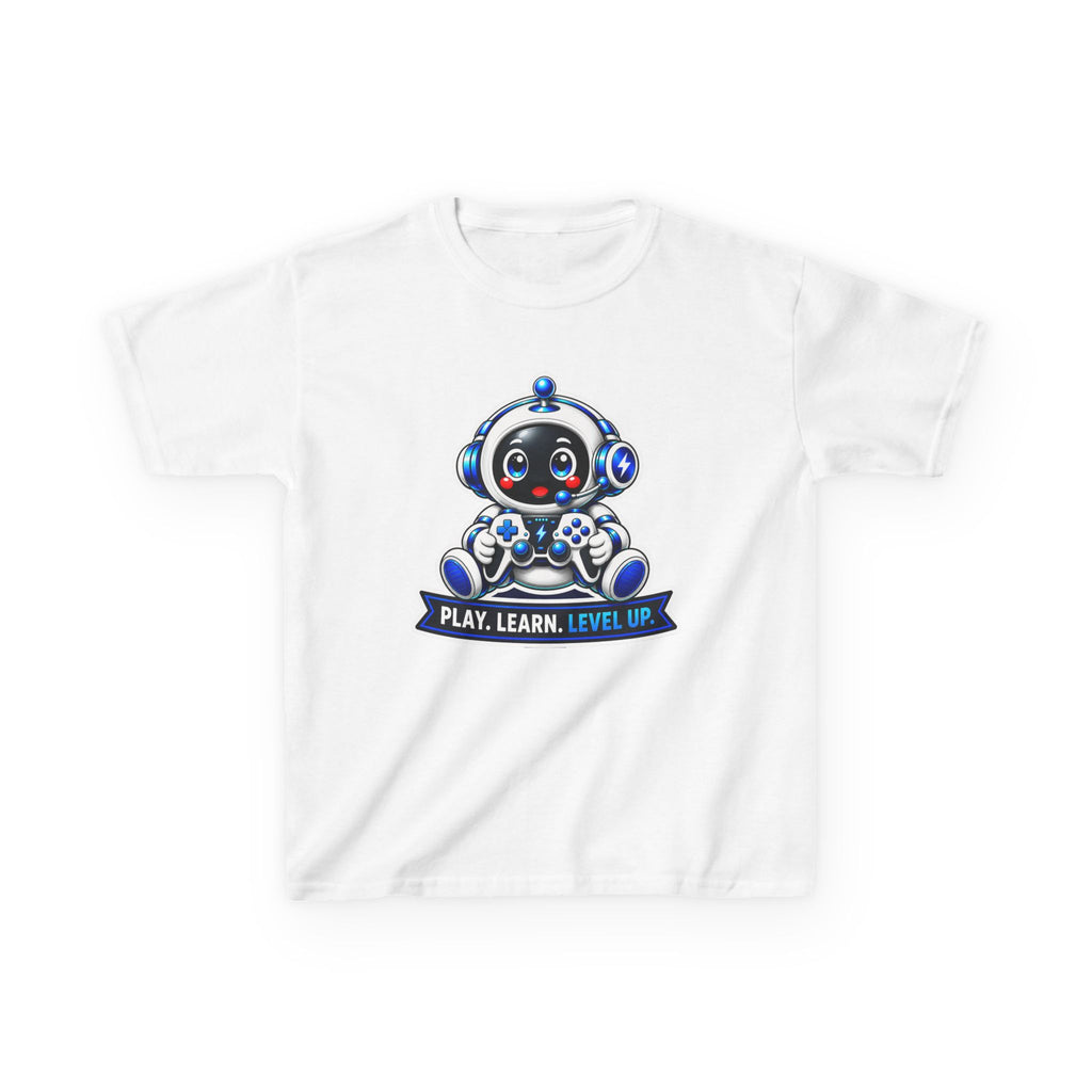 Kids Robot T-Shirt — 'Play. Learn. Level Up.' Cute Gamer Robot Graphic Tee